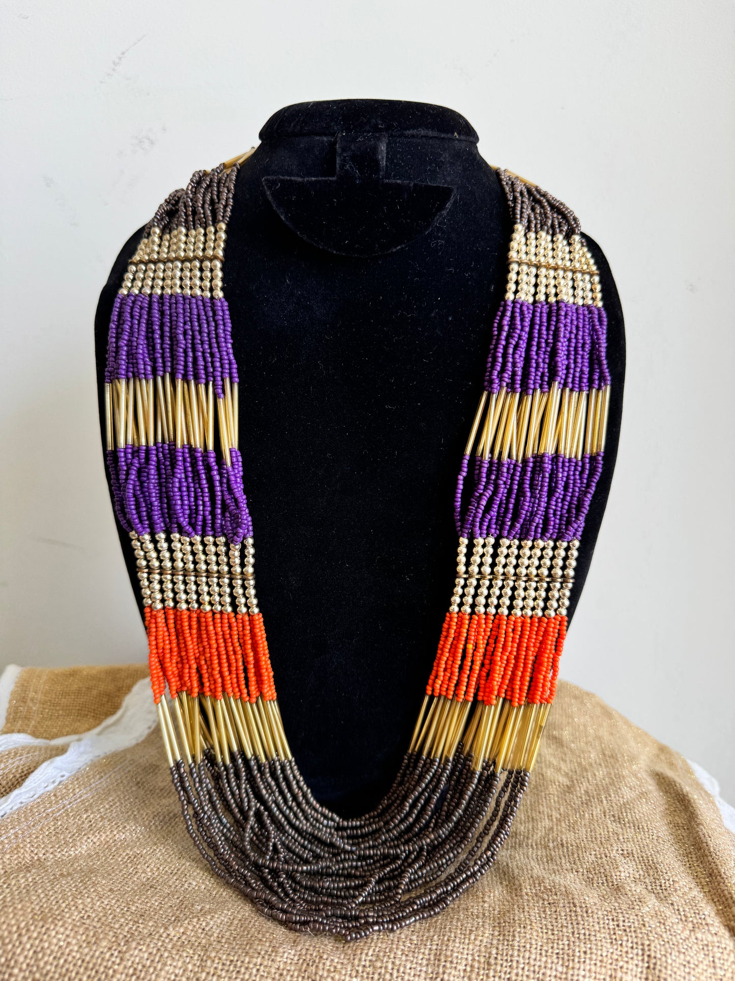 Purple and Orange multi layer statement necklace