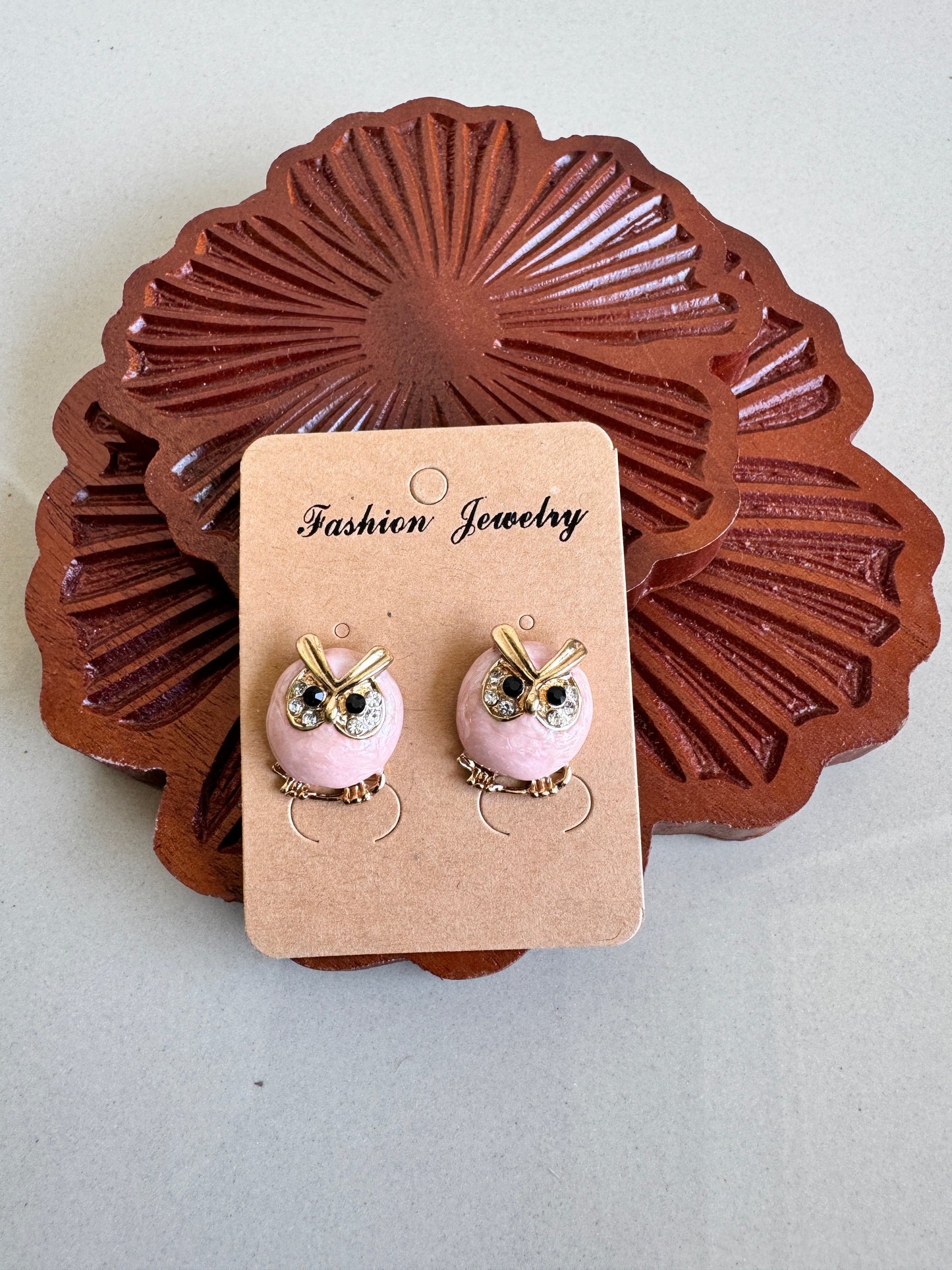 Pink Owl Stud Earrings