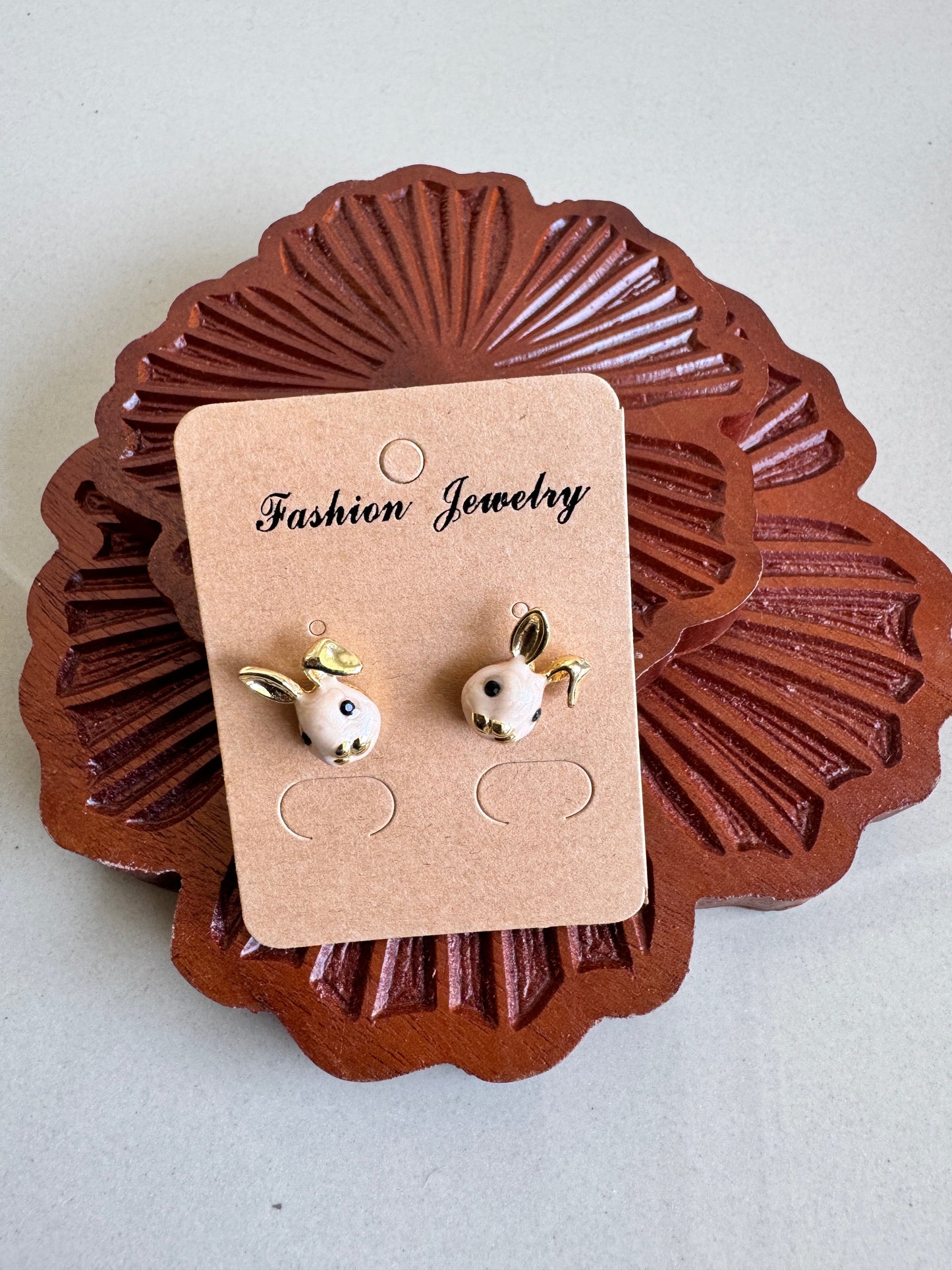 Classic White Bunny Stud Earrings