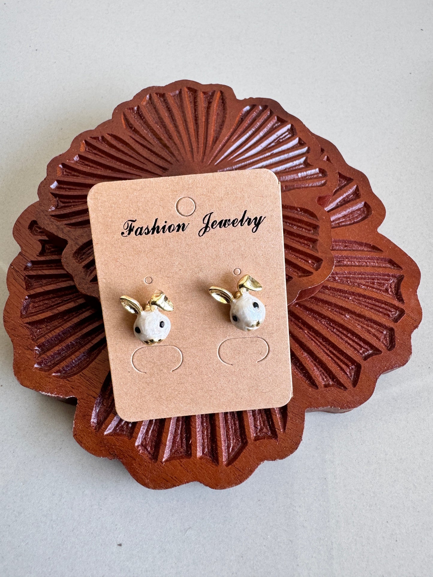 Tiny White Rabbit Stud Earrings