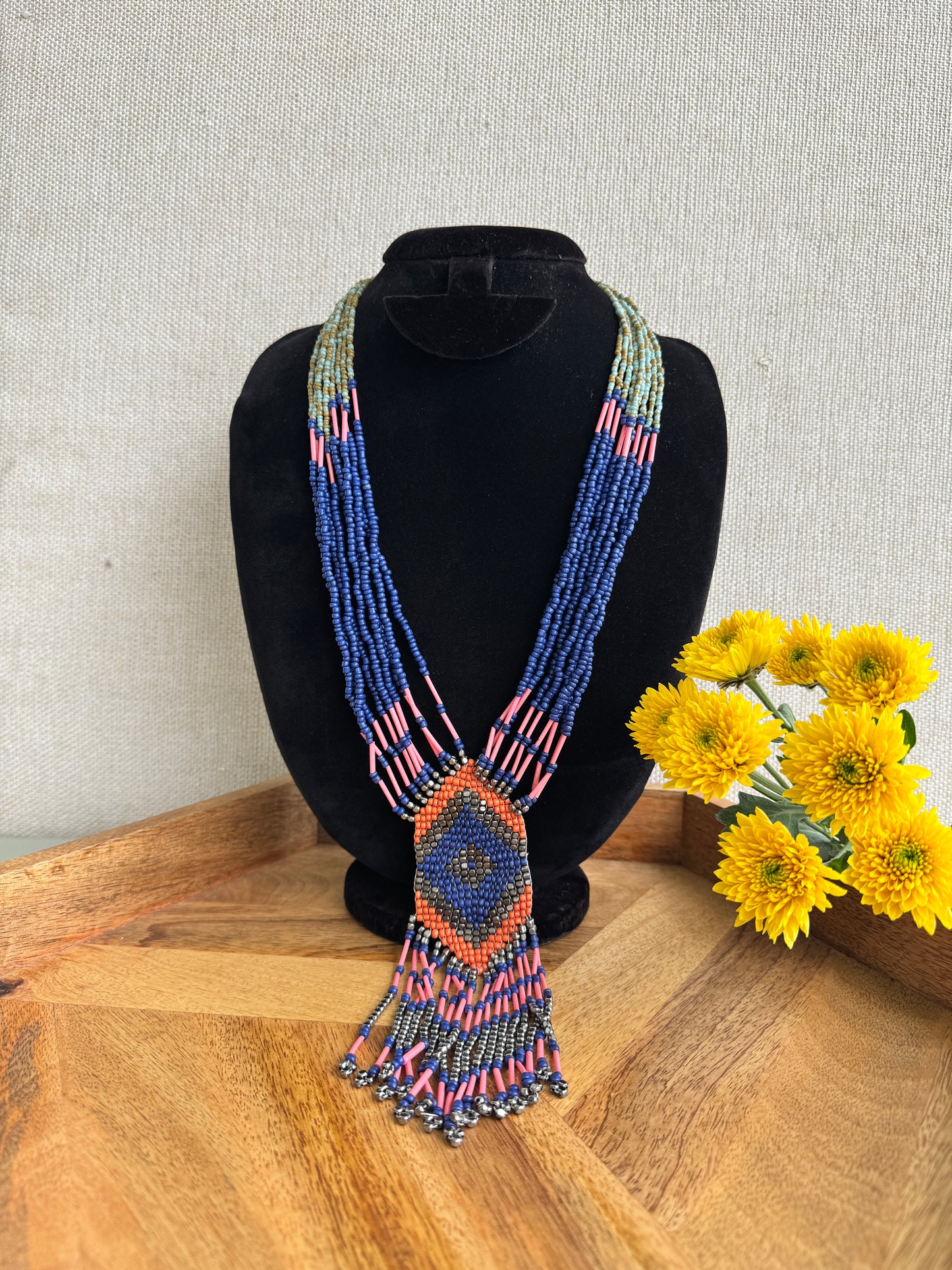Multi-layer necklace with small beads - Multicoloured