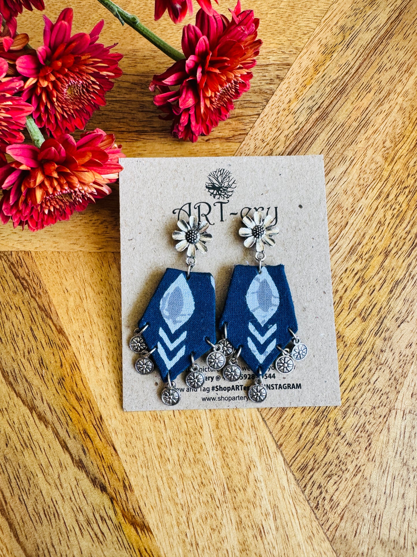 Fabric earrings - Cotton blue printed