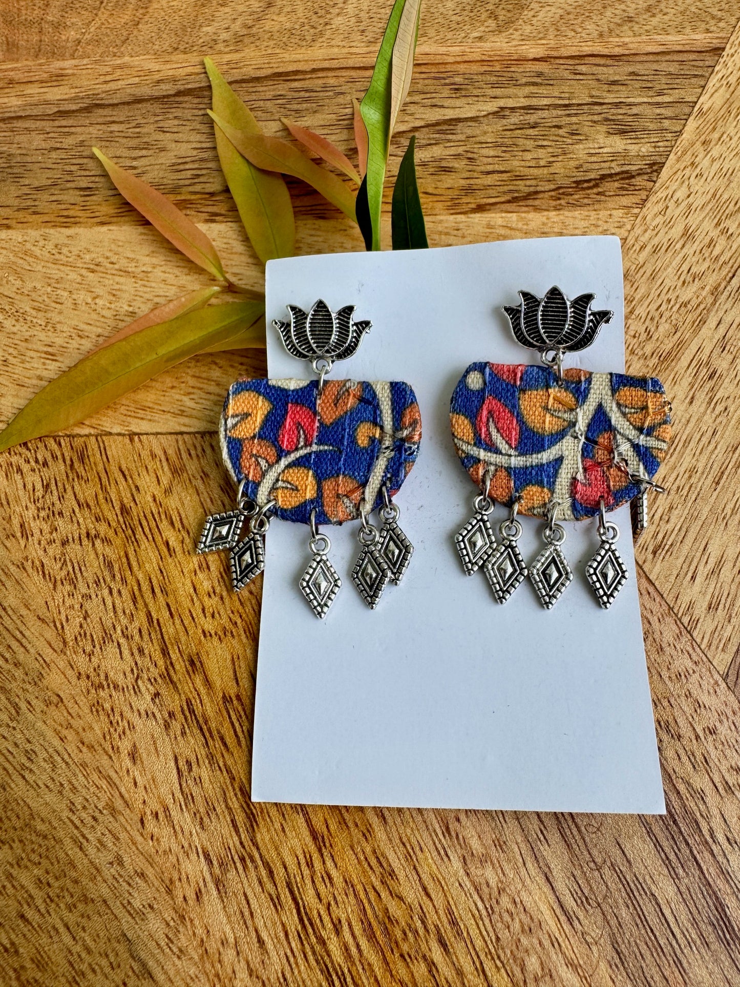 Fabric earrings lightweight earrings - Blue and yellow