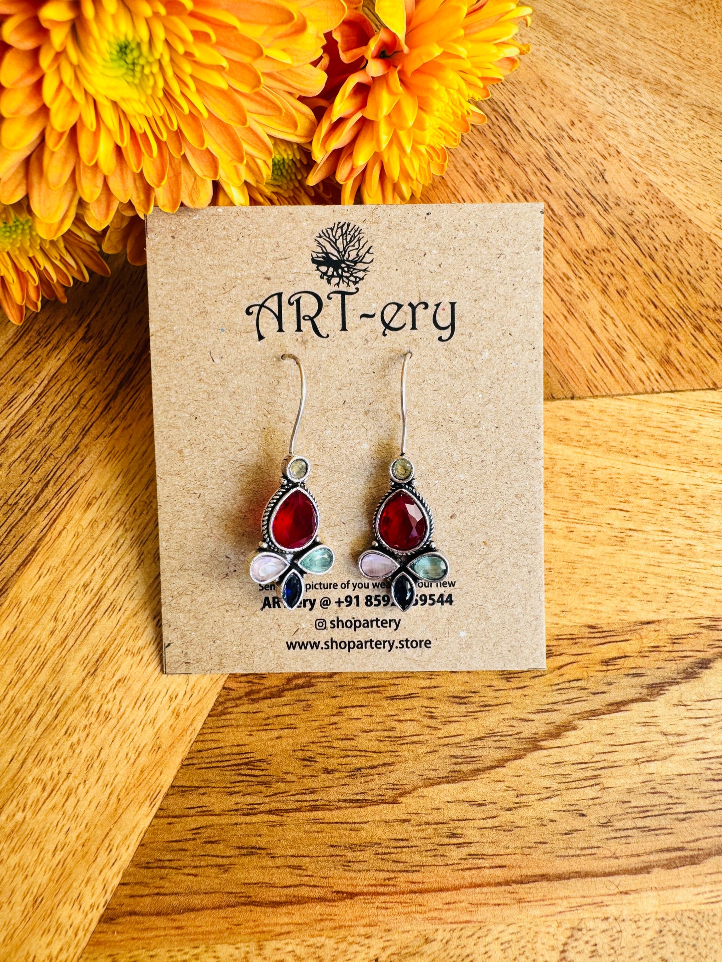 Floral Cluster Dangle Earrings - Multi stone