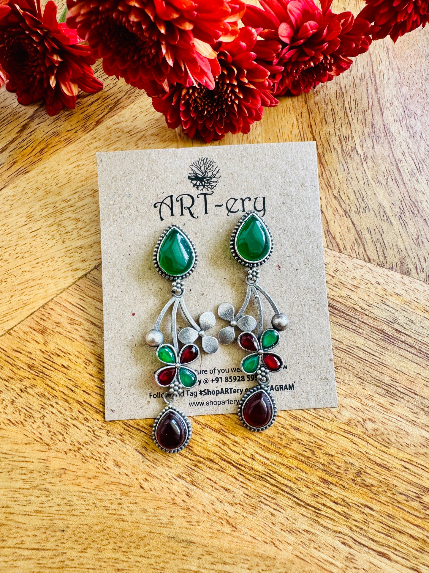 Dangler earring with stone - Red and green