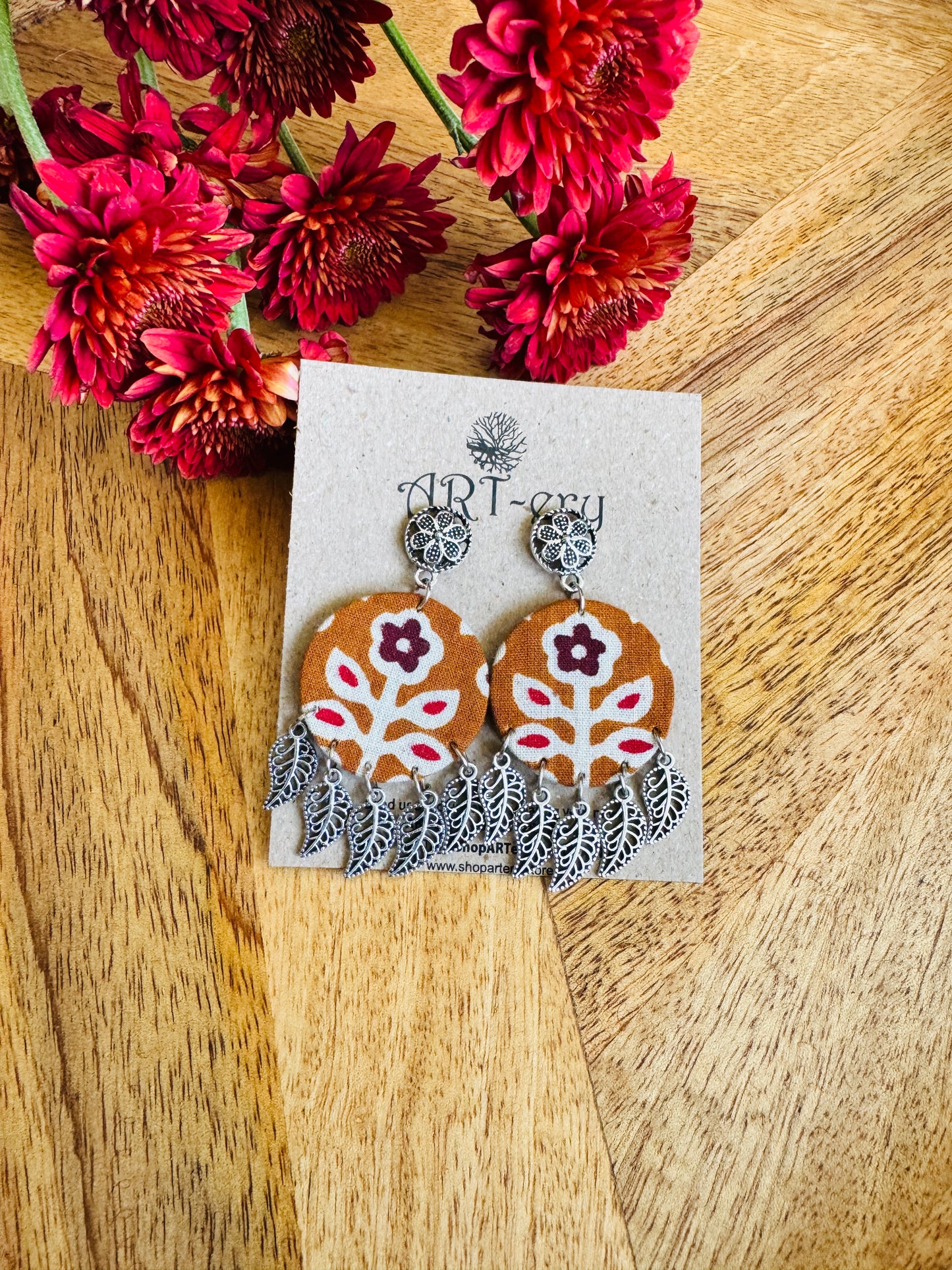 Fabric earrings -ochre earrings