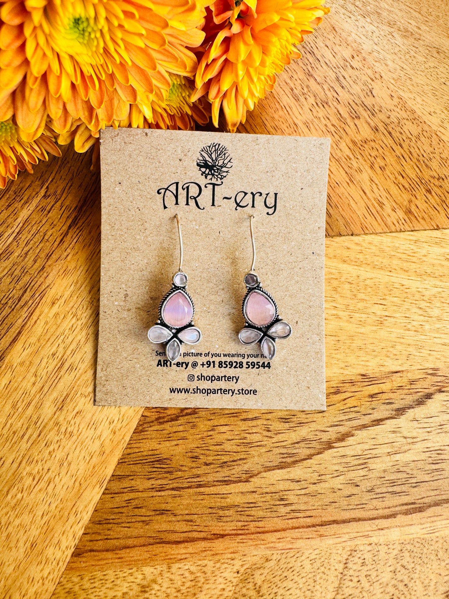 Floral Cluster Dangle Earrings - Pink