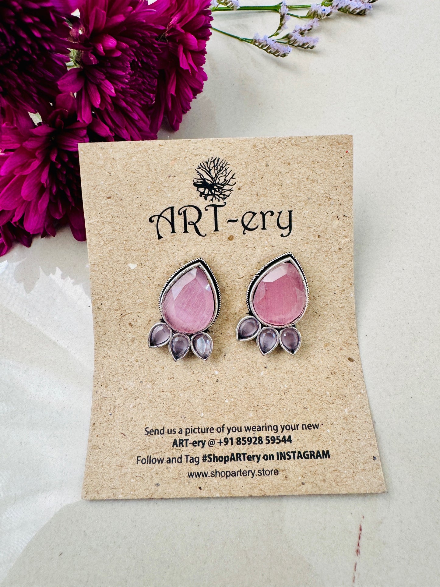 Big stone earring - Pink