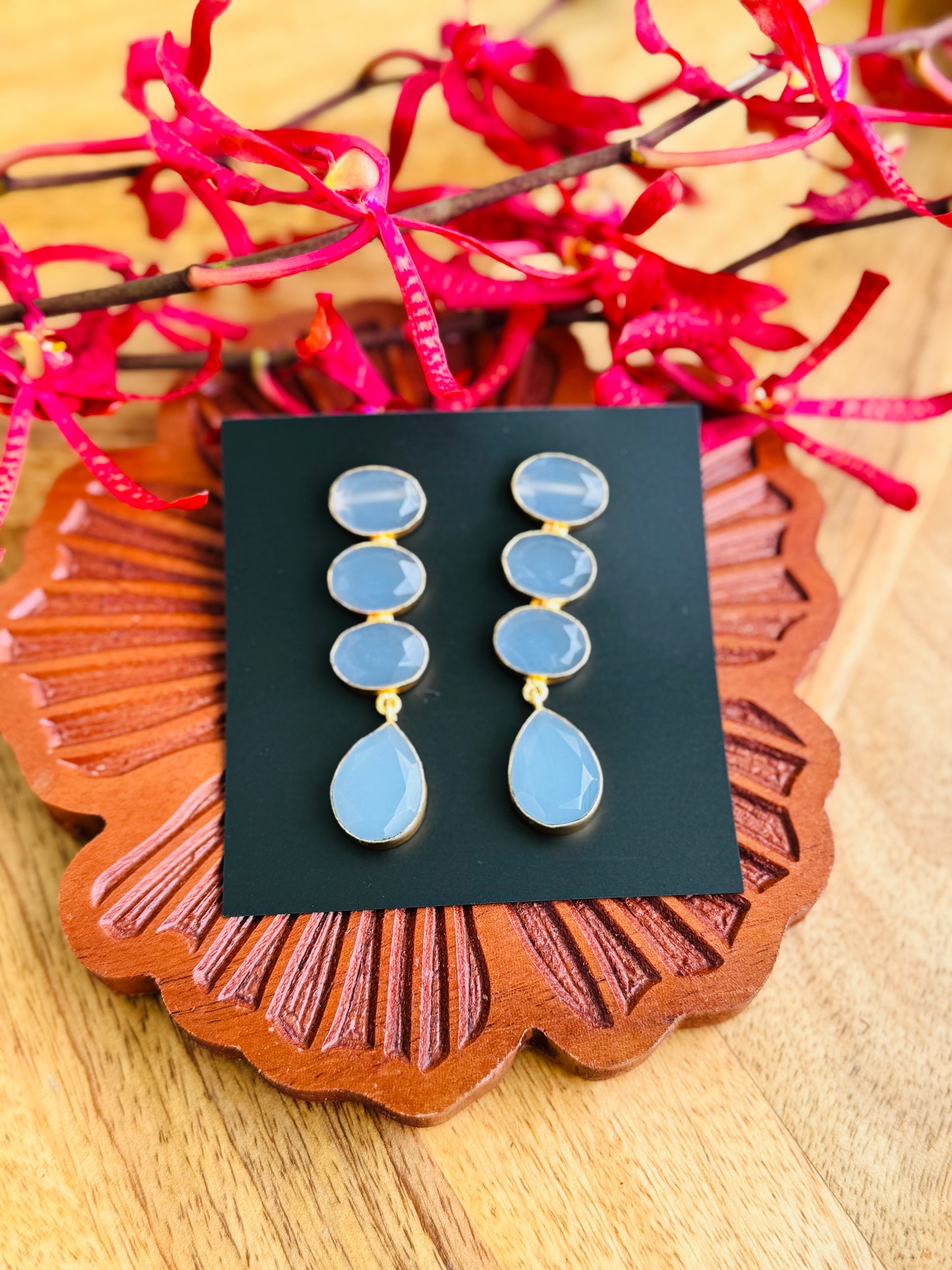 Natural stone powder blue earrings