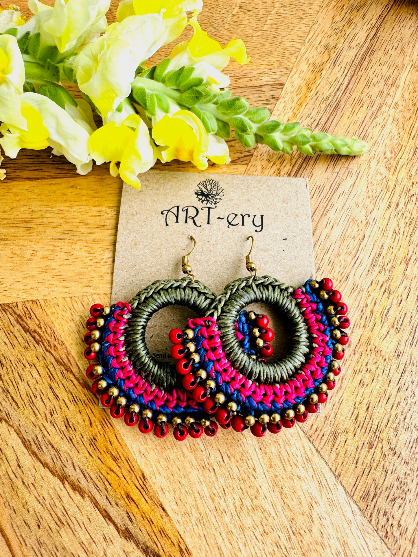 Colorful Beaded Thread Dangler Earrings – Handmade by Far East Artisans | ART-ery Jewellery