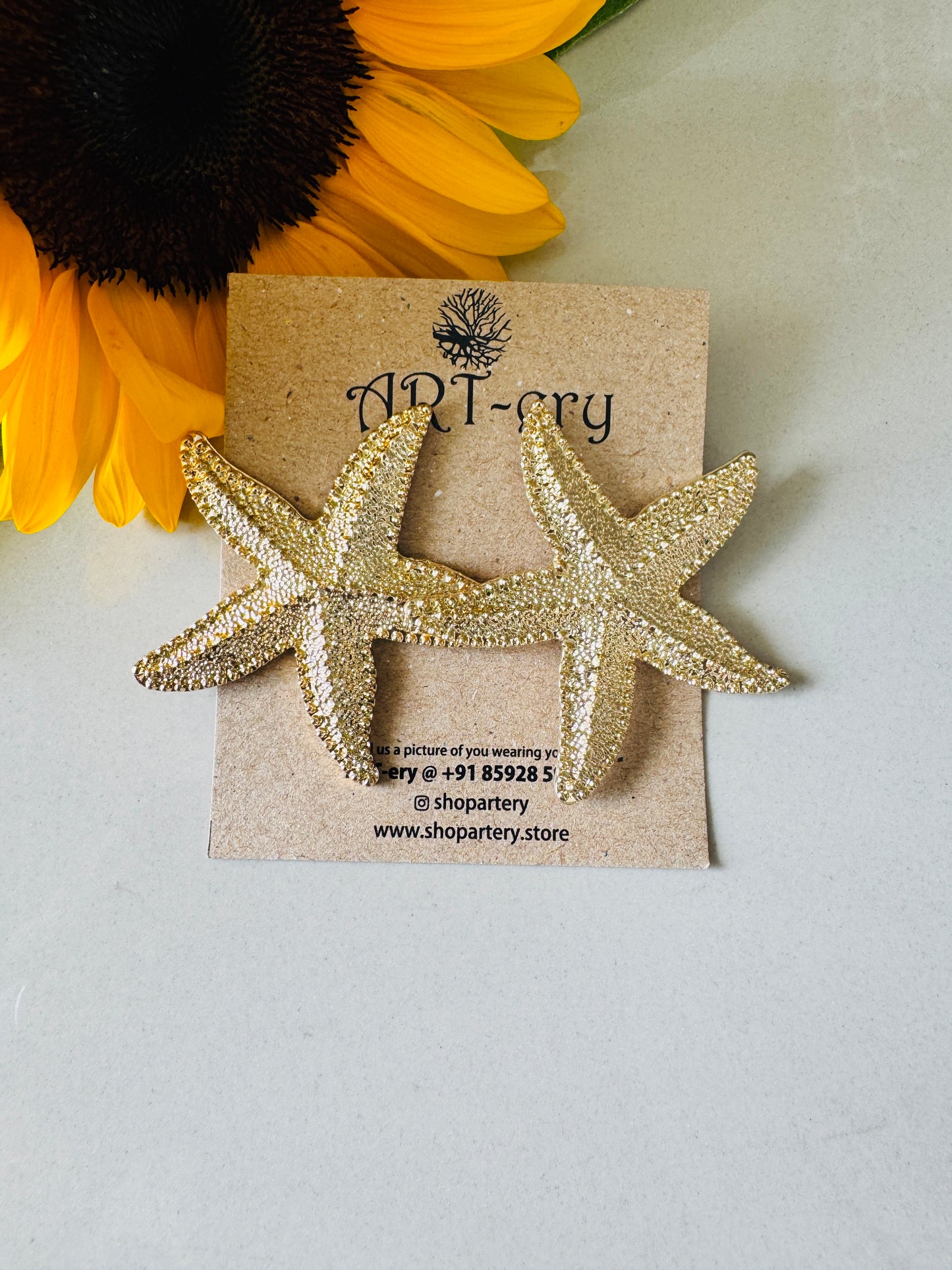 Anti tarnish statement gold earrings - star fish