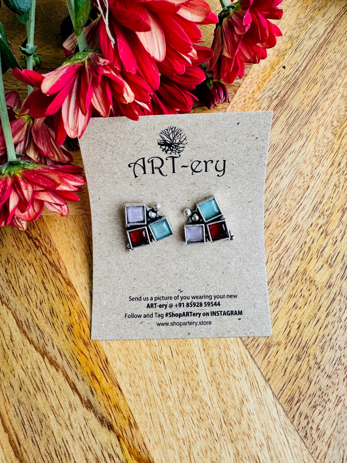 Mutli color stone triangle stud