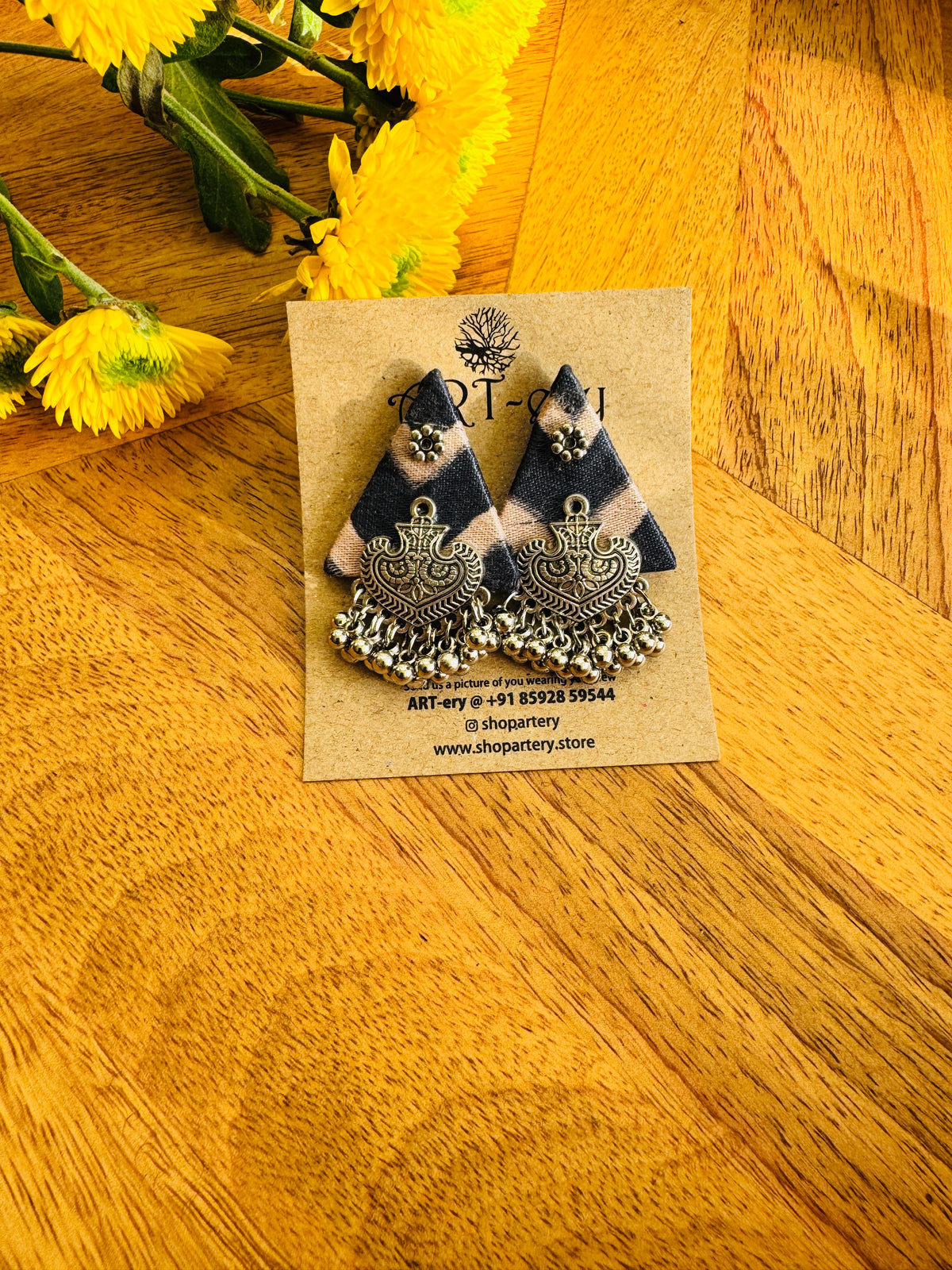 Fabric earrings - triangle blue