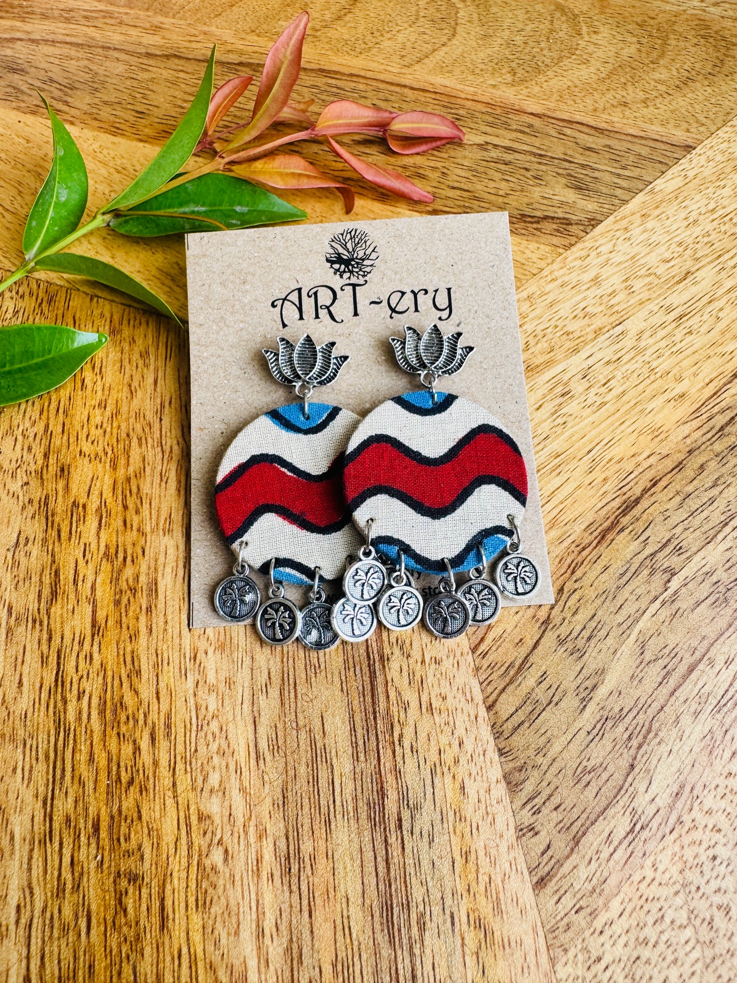 Lightweight Handmade Statement Jewellery - Red and Beige