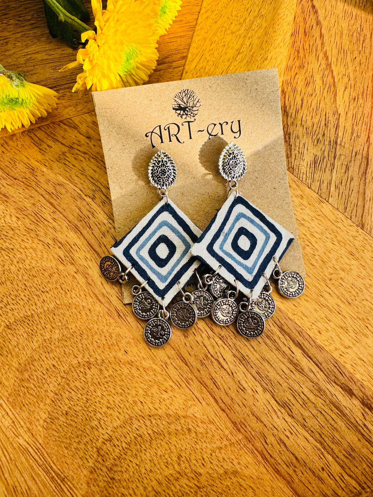 Fabric earrings - Blue printed earrings
