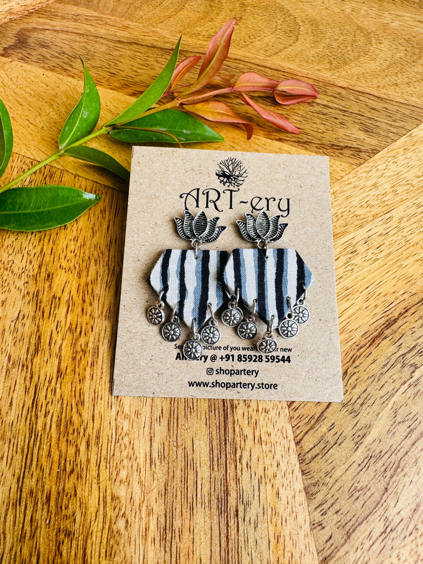 Lightweight Handmade Statement Jewellery - white and black stripe