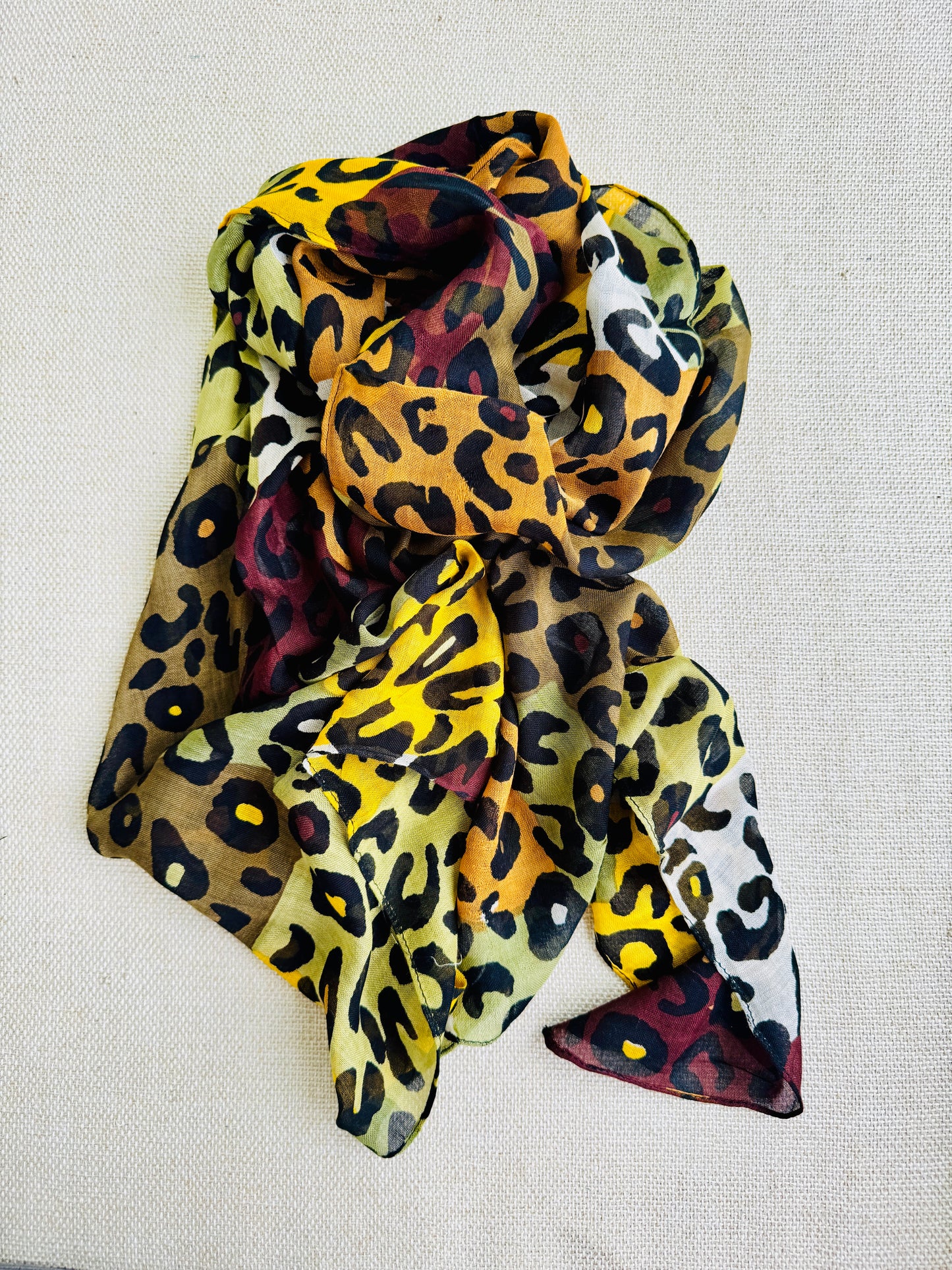 Bright poly cotton scarf - Lightweight long stole - animal print scarf