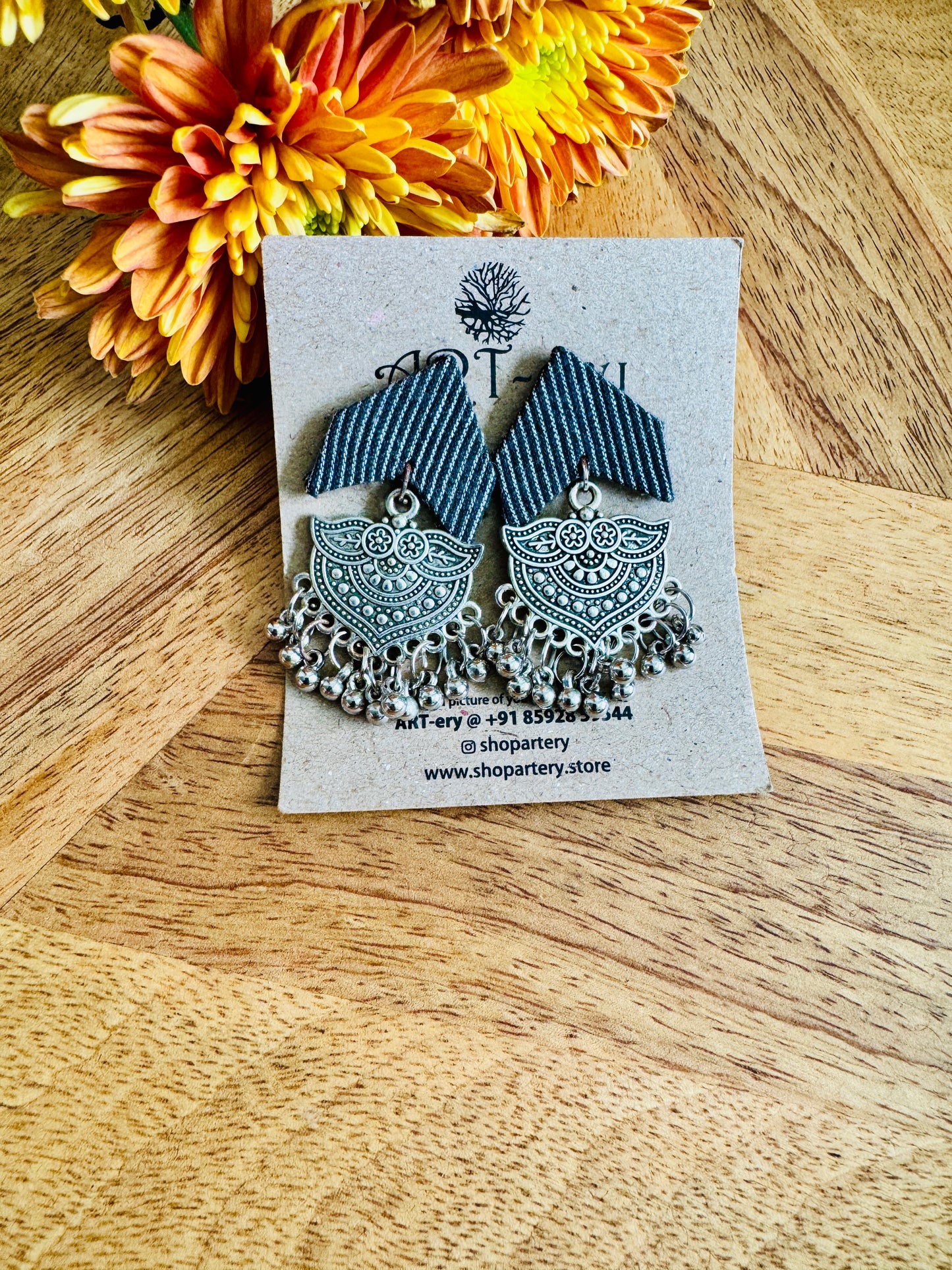 Arrow oxidised silver fabric earrings