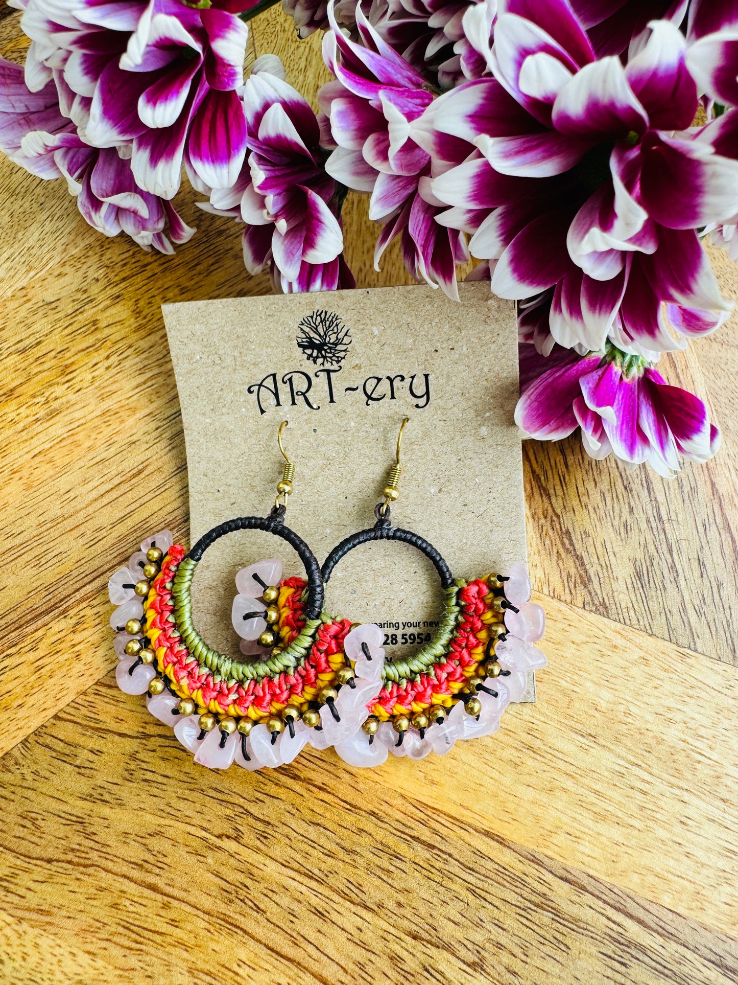 Far east Earrings - Pink cord and crystal earring