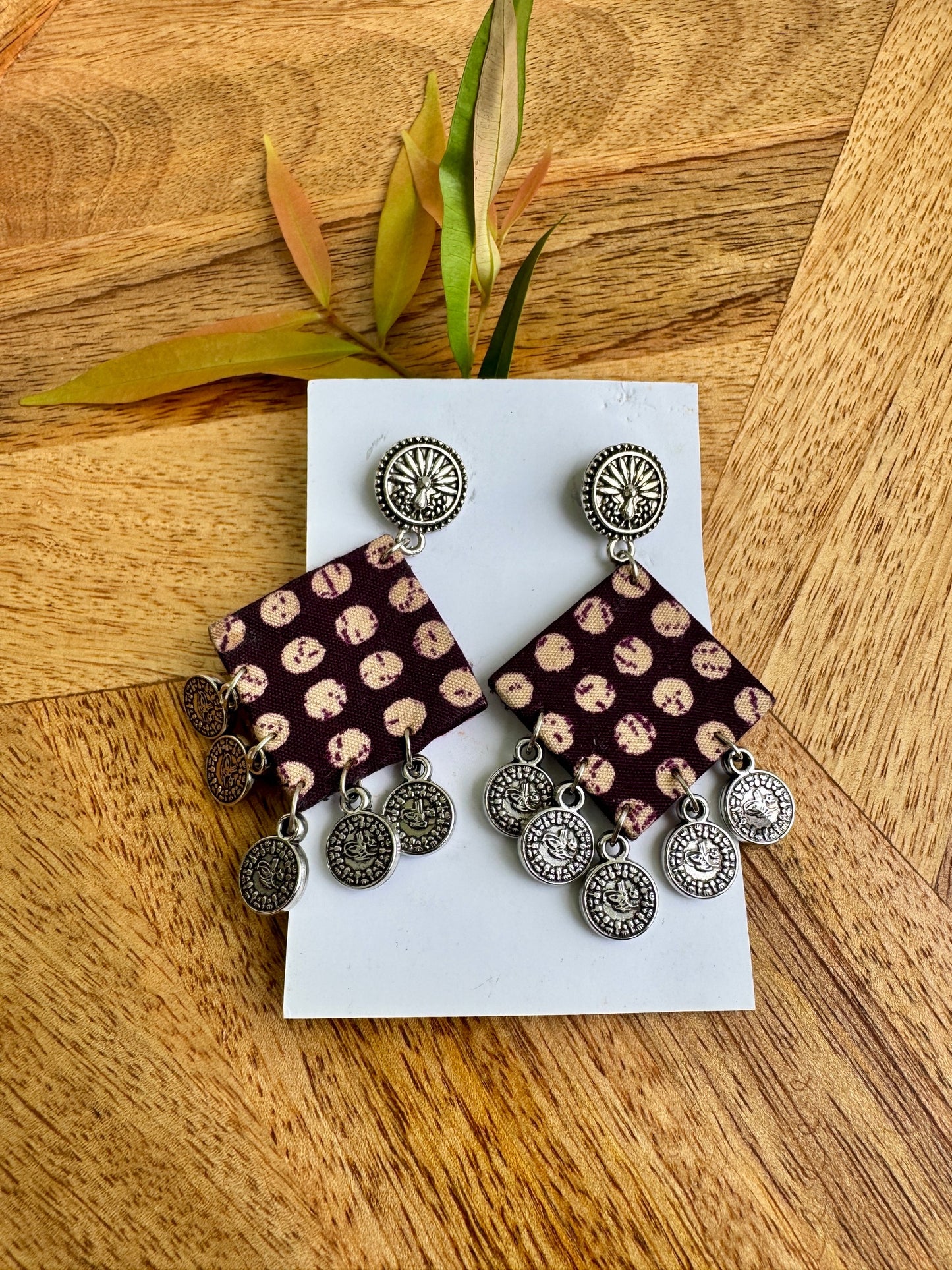 Lightweight fabric earrings colorful bandhini