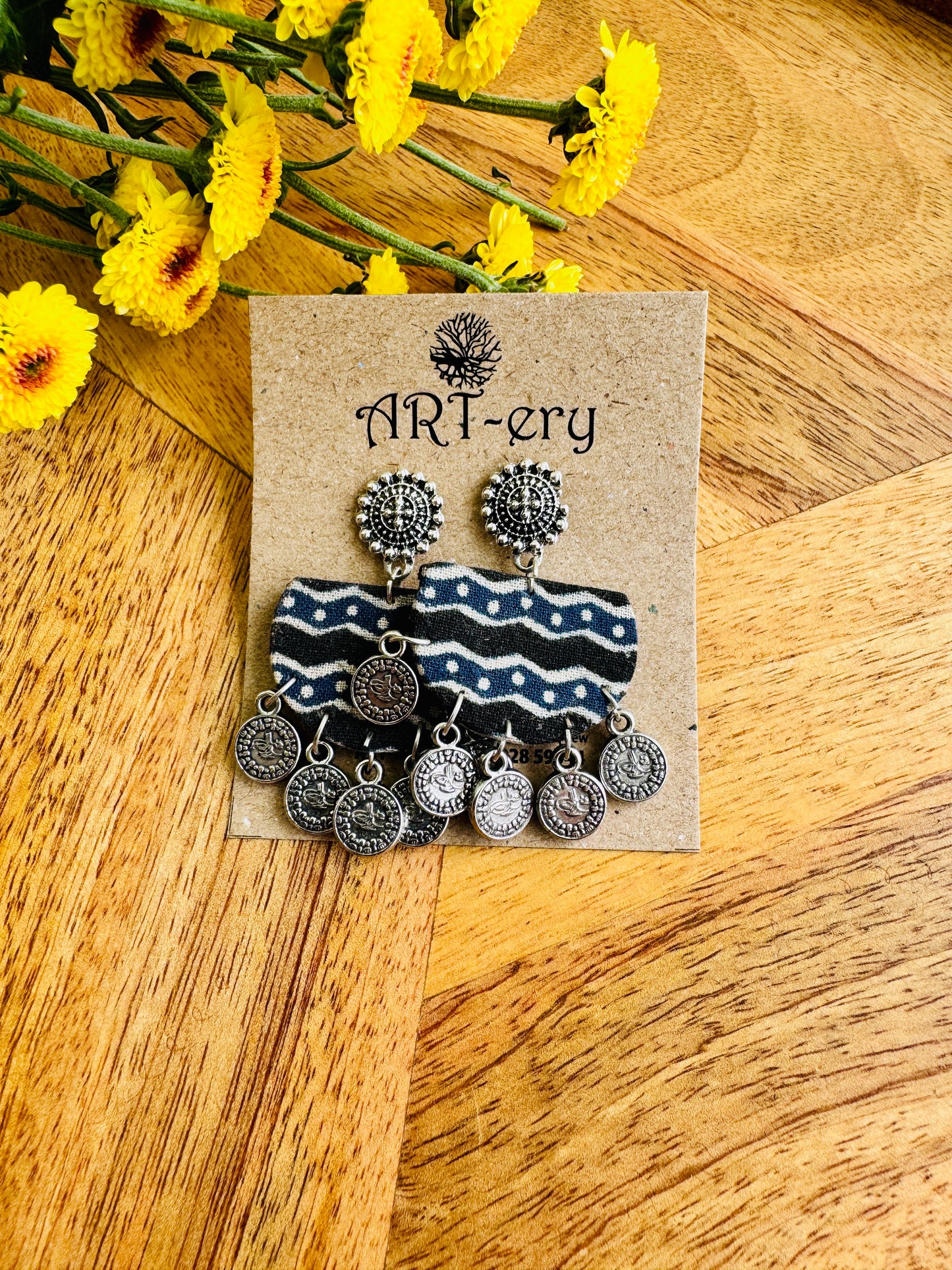 Handcrafted Fabric Statement Earrings | Boho Ethnic Earrings for Women - Black printed