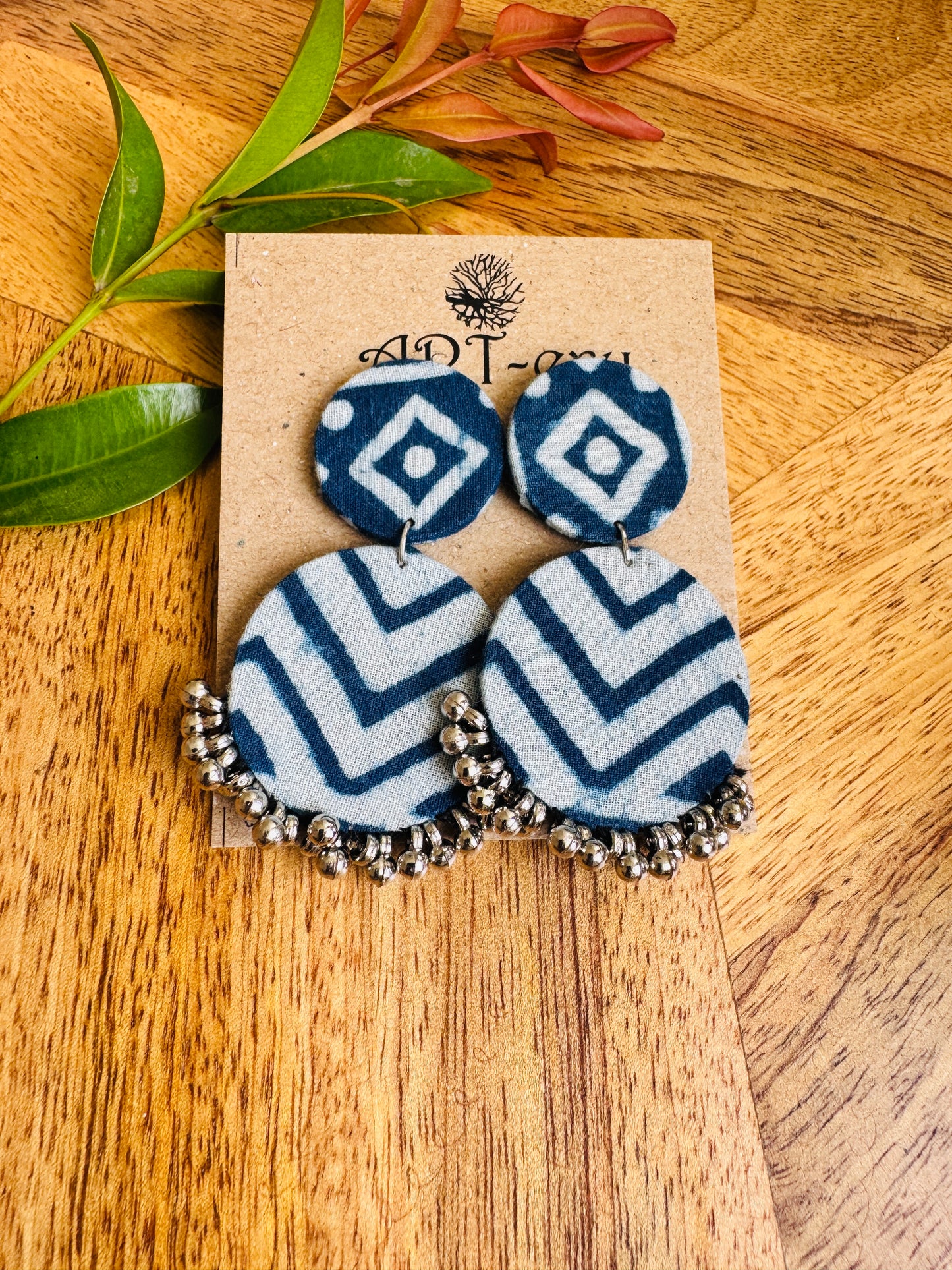 Lightweight Handmade Statement Jewellery - blue stripe
