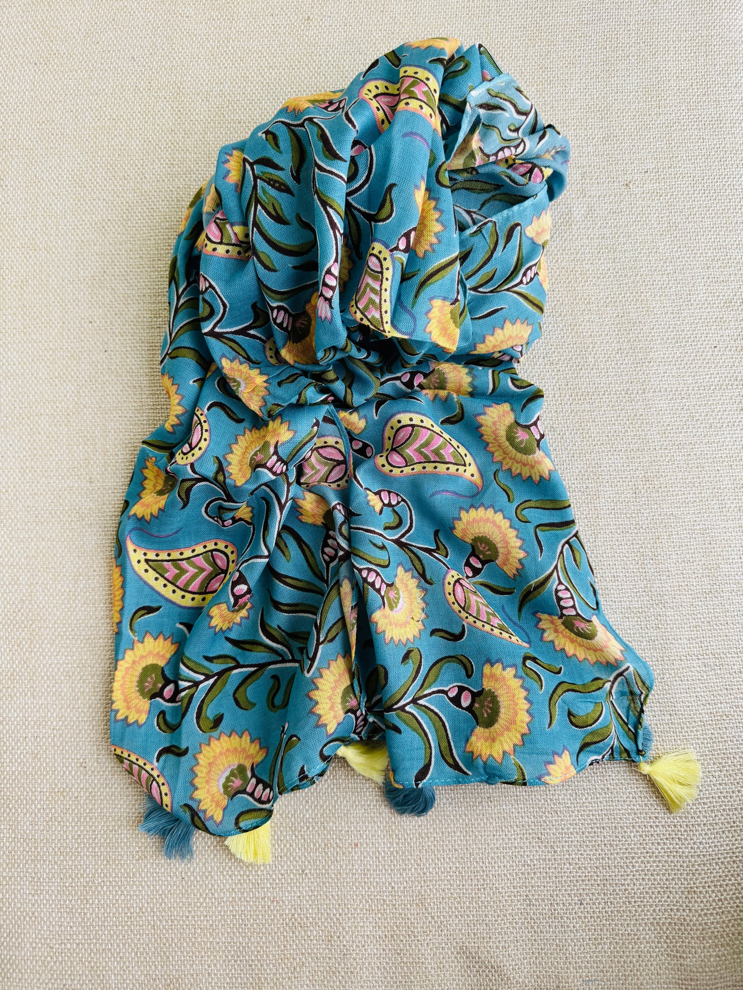 Bright poly cotton scarf - Lightweight long stole - Sky blue stole