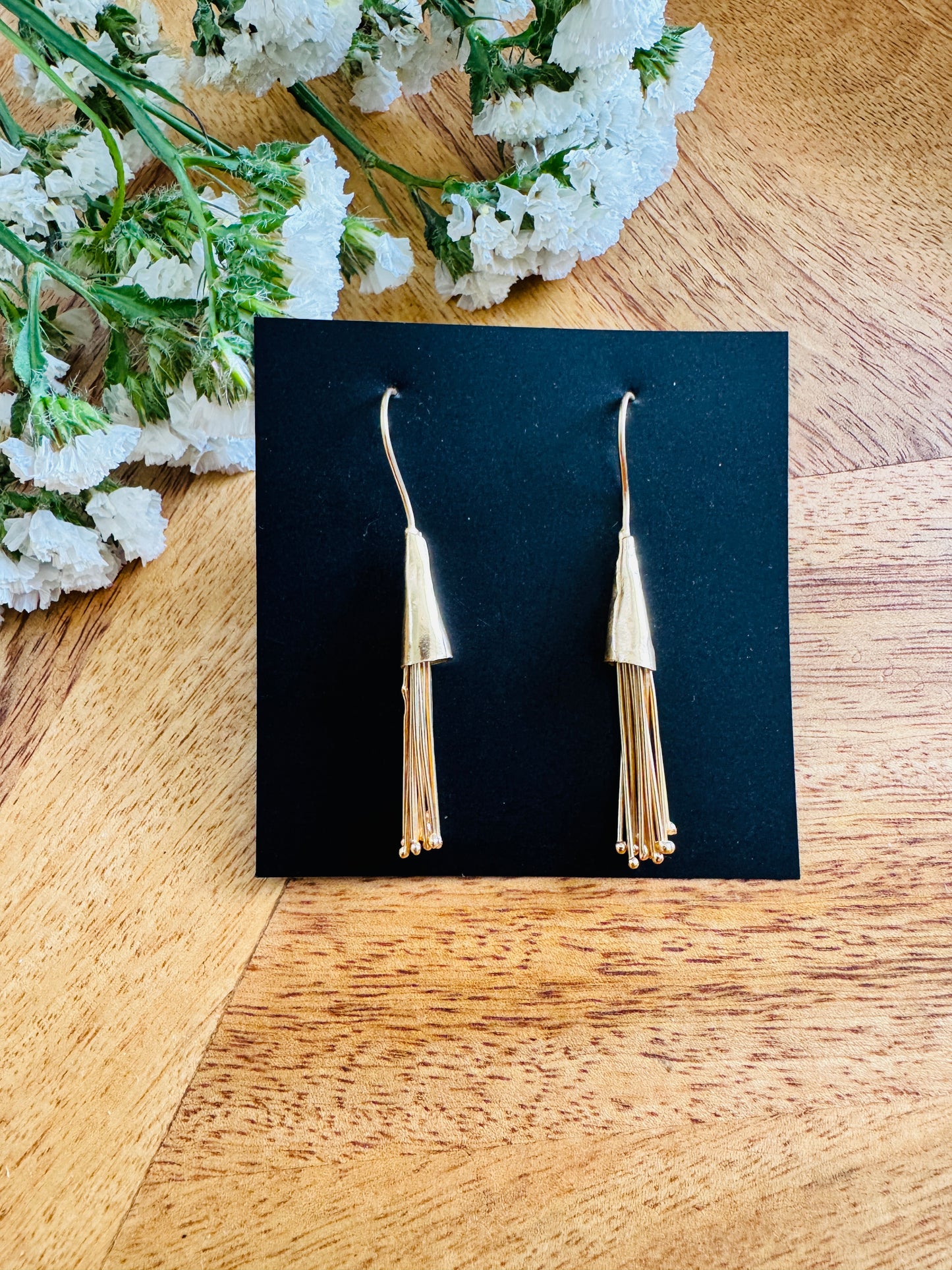 Handmade Brass Dangler Earrings with Natural Stone | Multiple stick