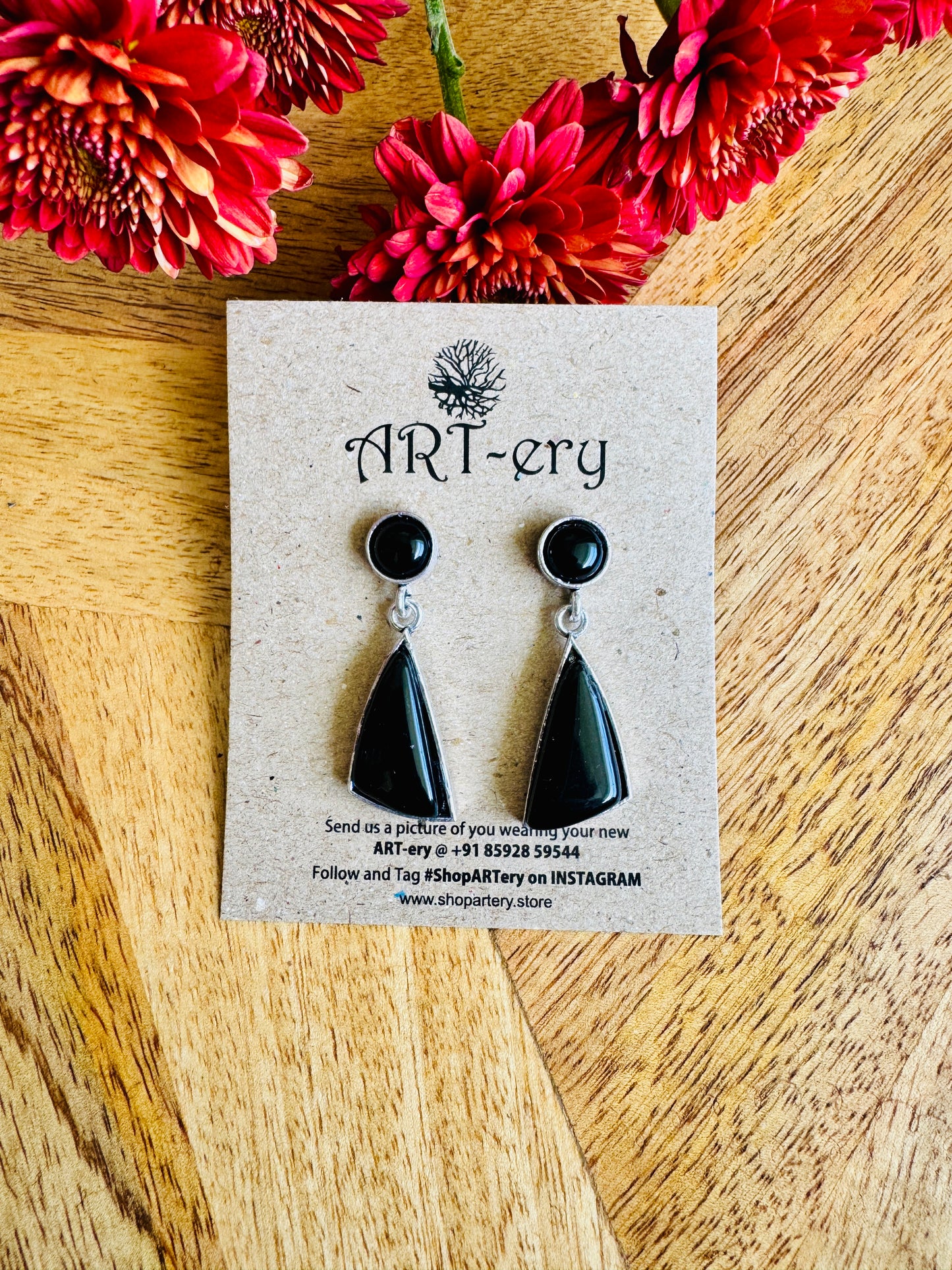 Geometric Stone Danglers in Oxidised Silver - Black