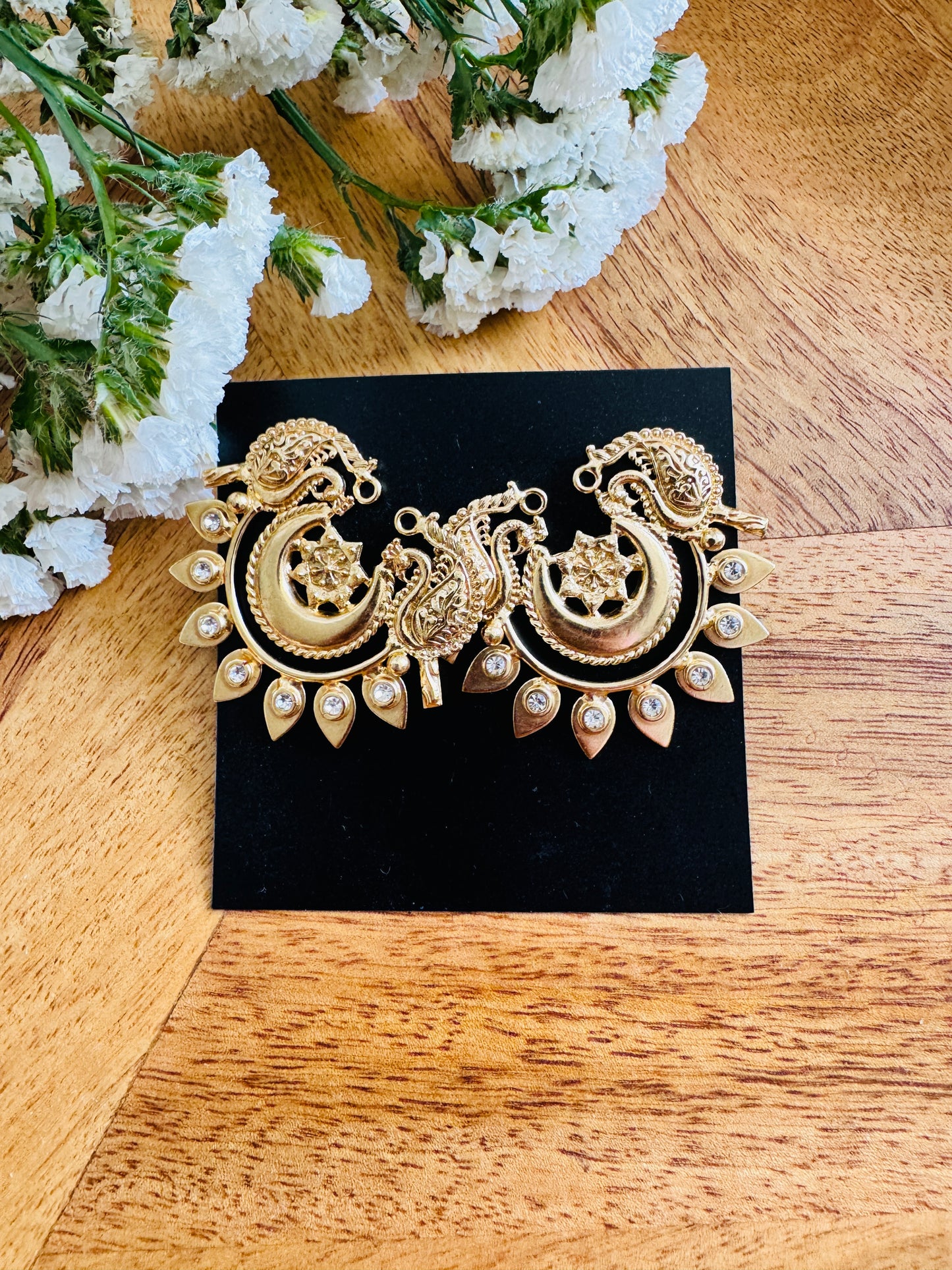 Handmade Brass Dangler Earrings with Natural Stone | Gold brass earrings