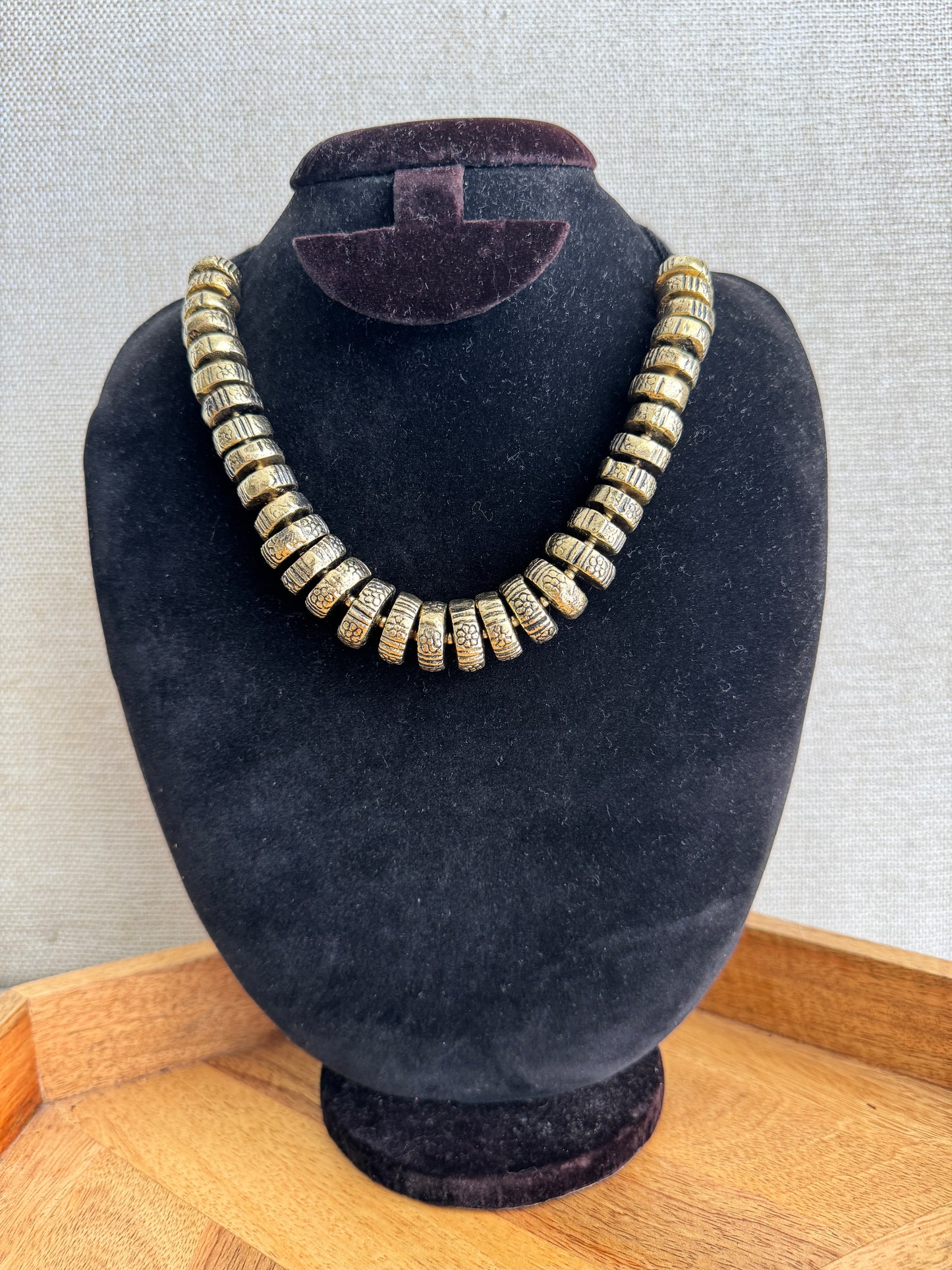oxidised silver and gold tone statement necklace