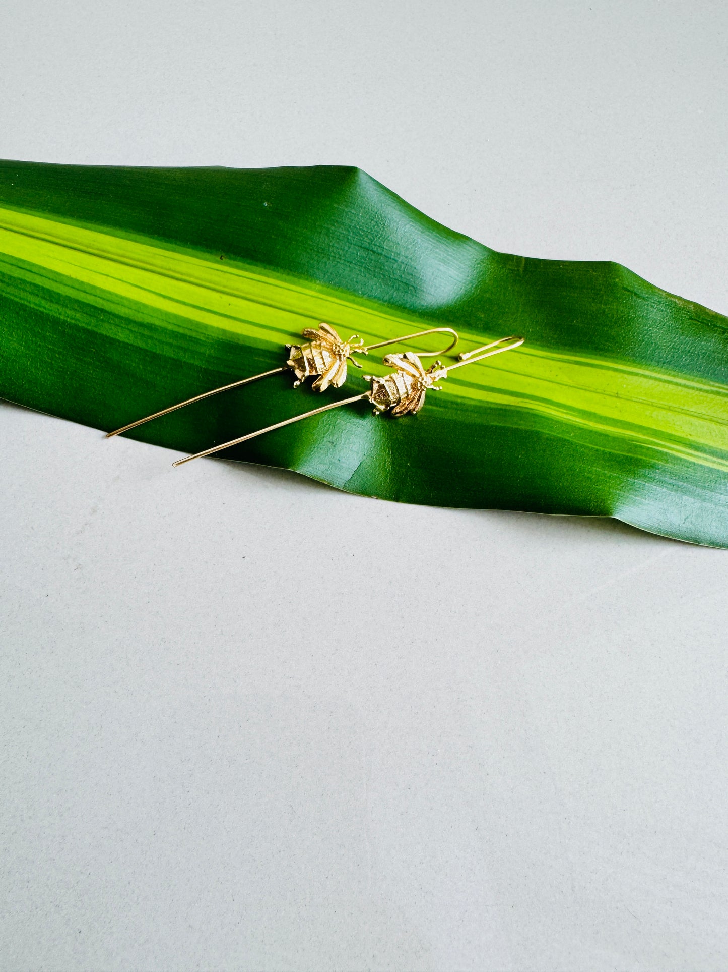 Lightweight Brass Pin Earrings | Gold Tone Onam Collection - honey bee