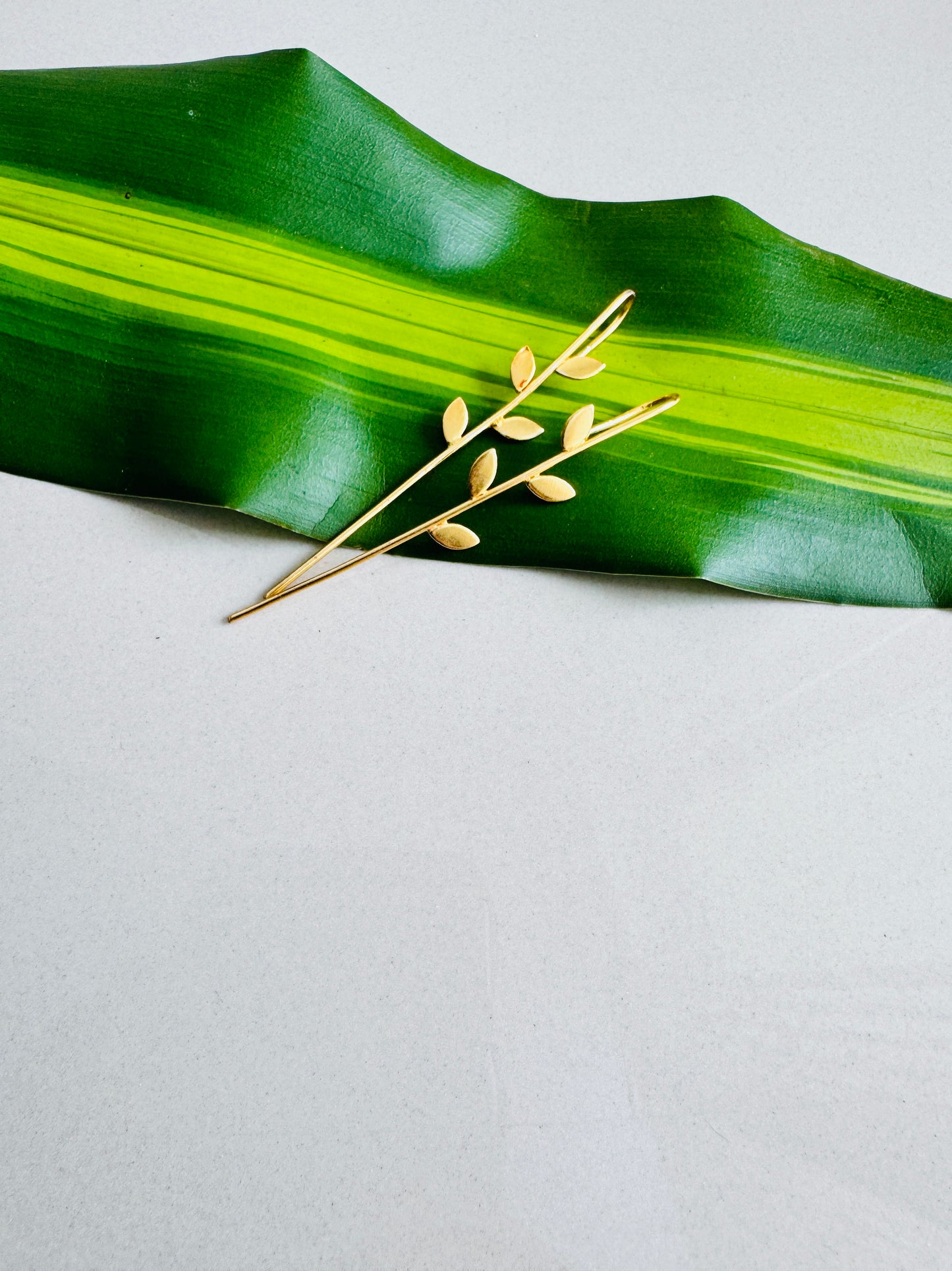 Lightweight Brass Pin Earrings | Gold Tone Onam Collection - Delicate leaf