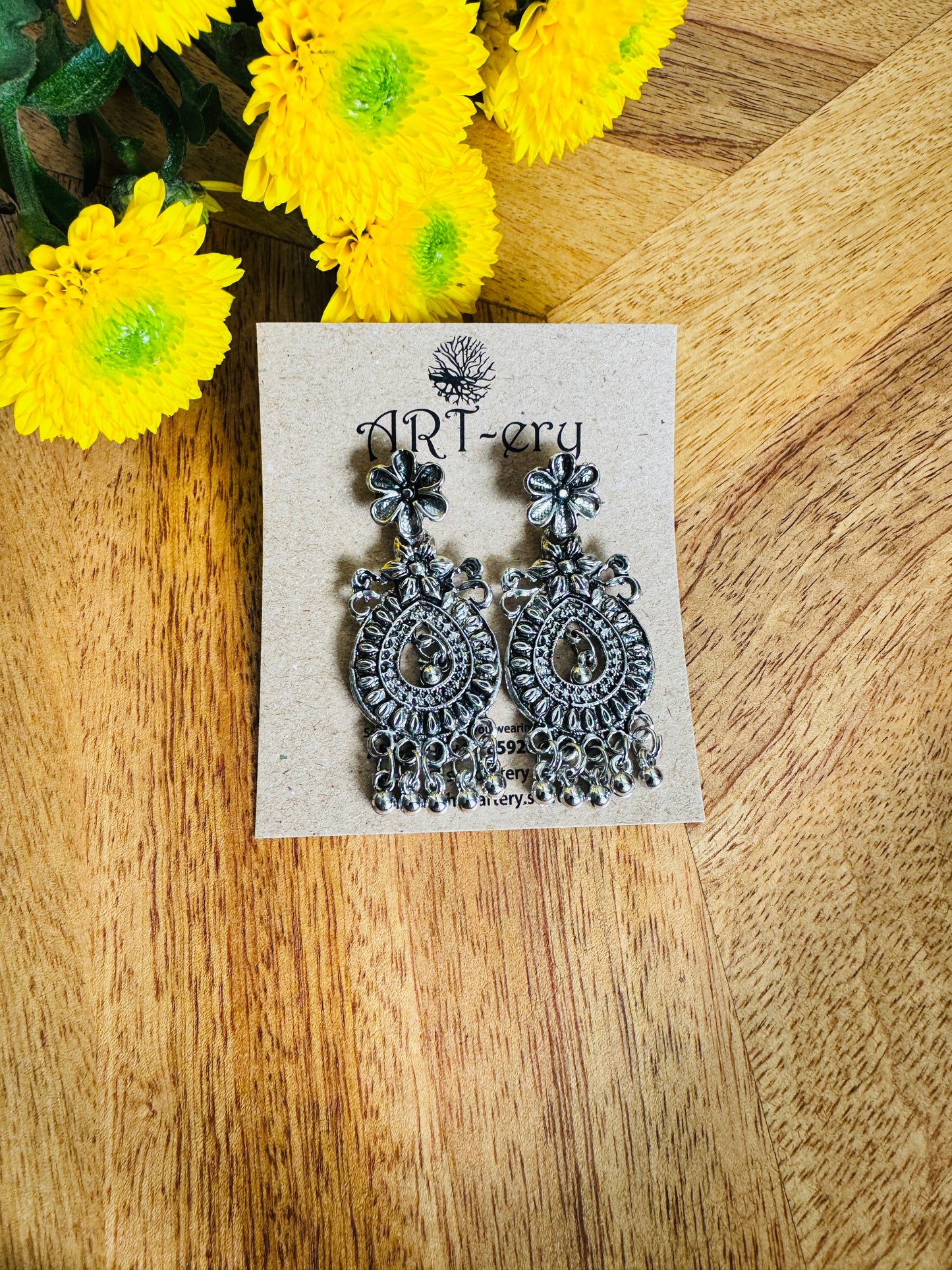 Dangler oxidised silver earring
