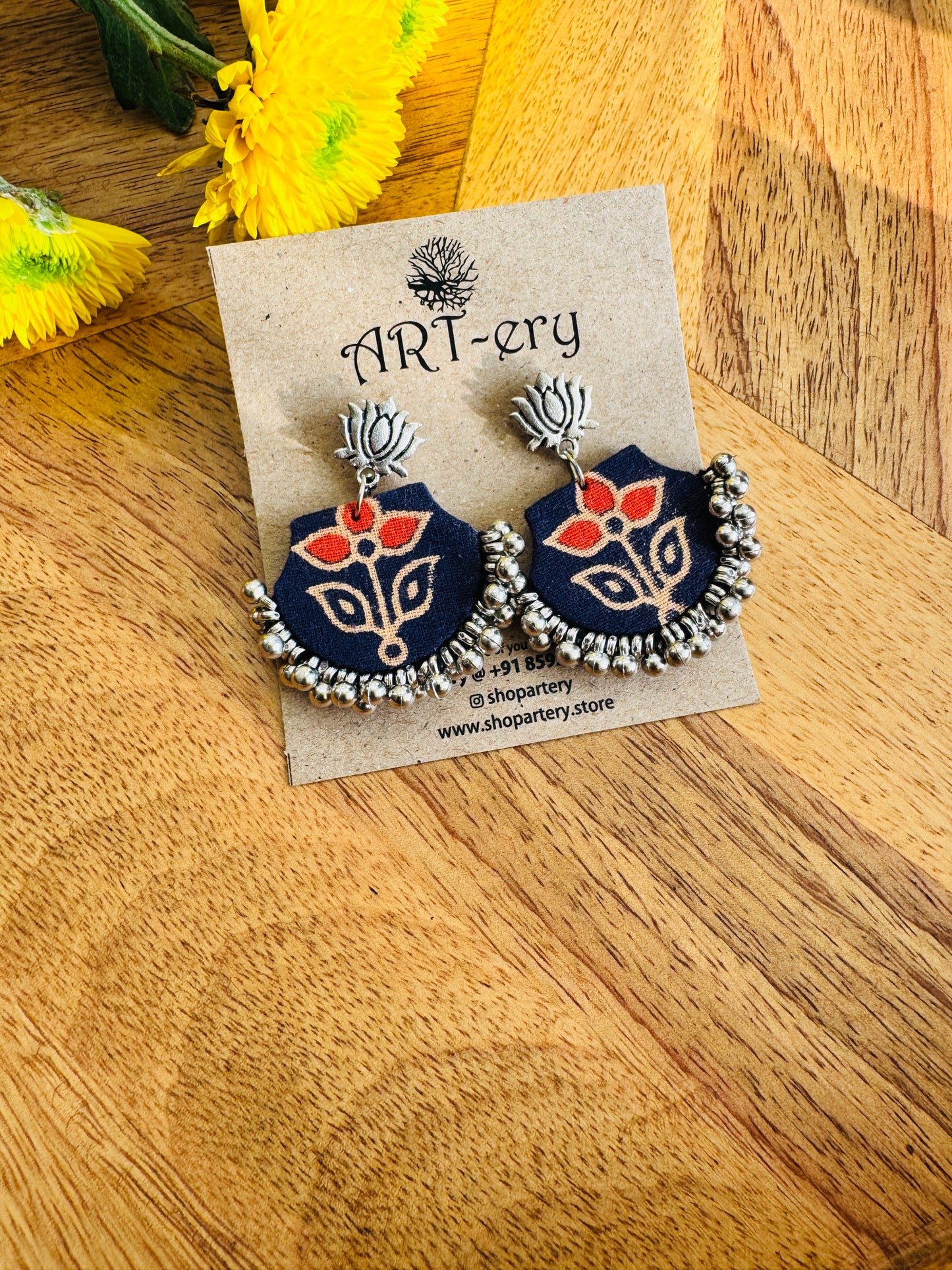 Fabric earrings - Lotus ethnic printed