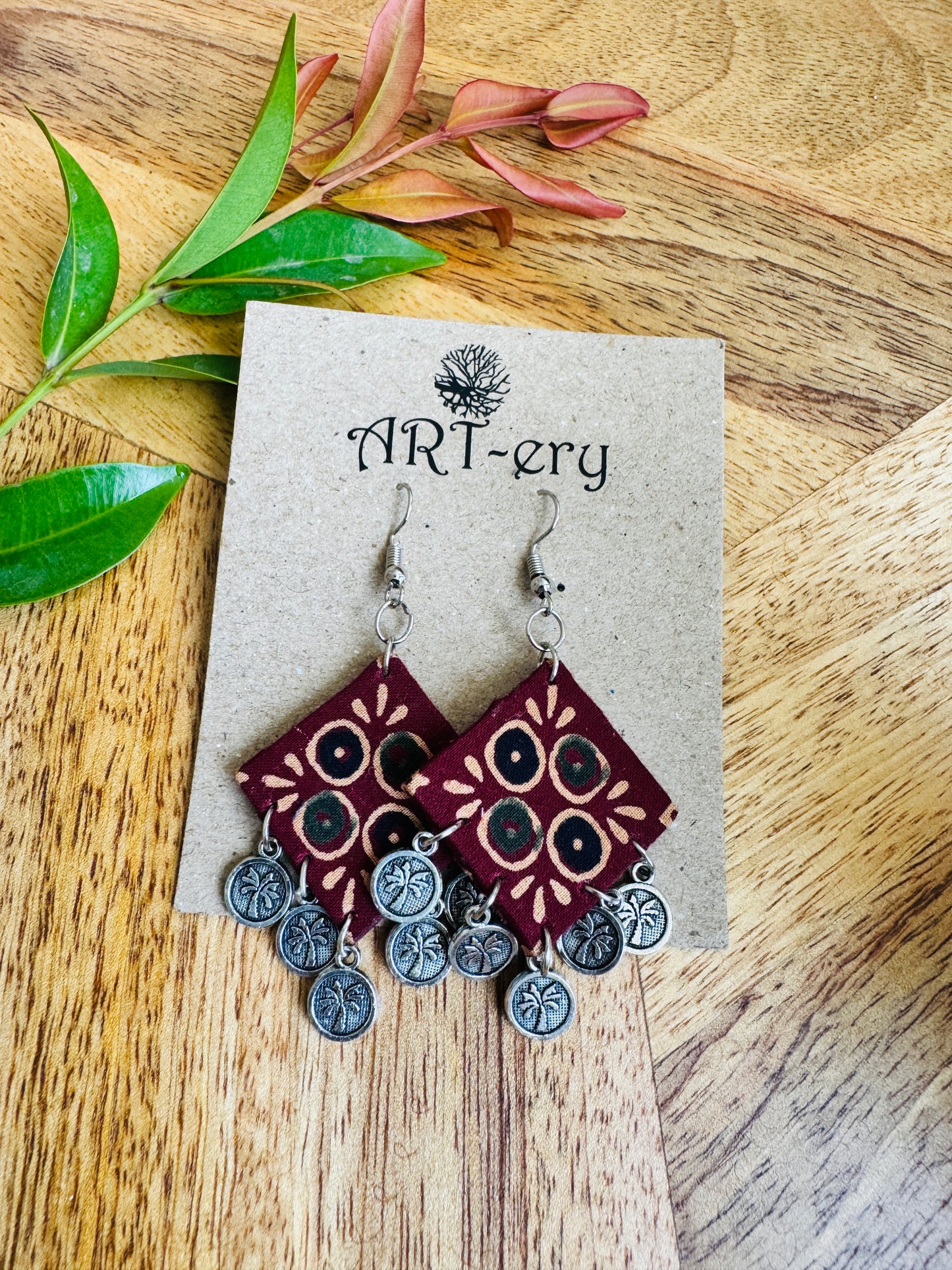 Lightweight Handmade Statement Jewellery - Maroon hook earring