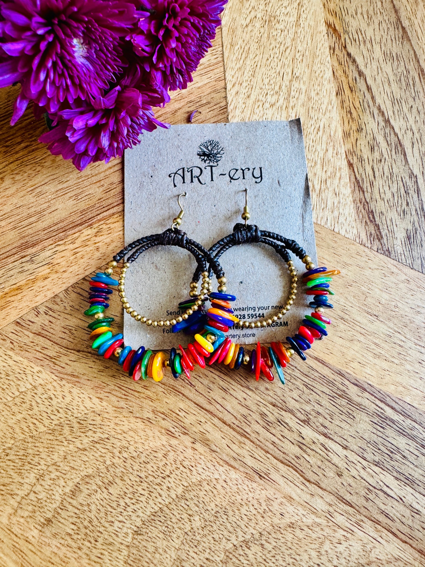 Black Beaded Statement Hoop Earrings - Multi