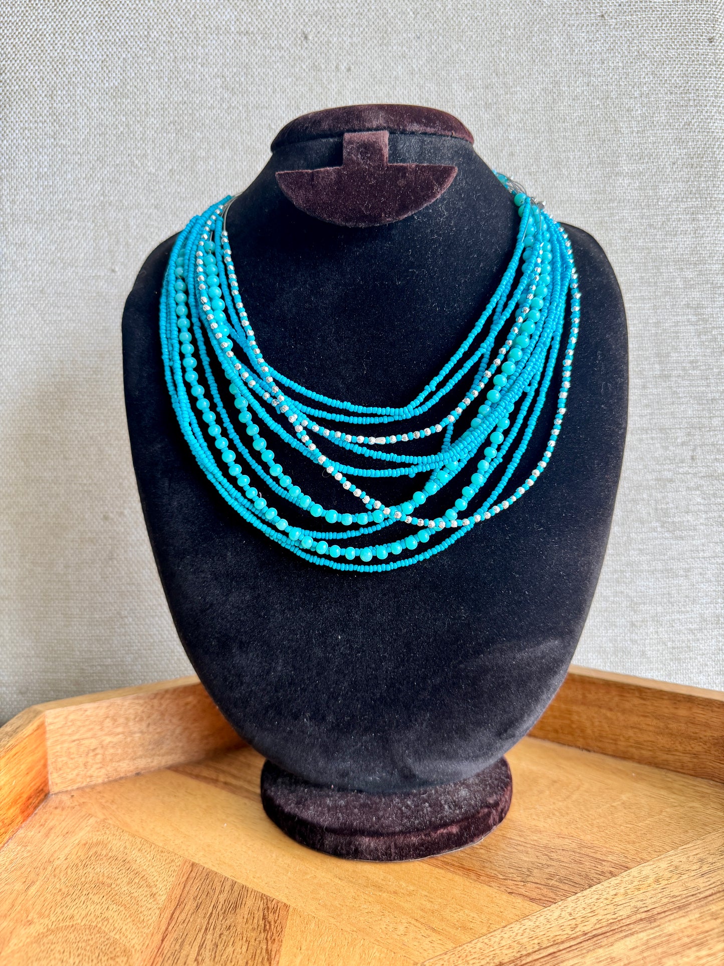 Braided Statement Necklace - Multi layer teal