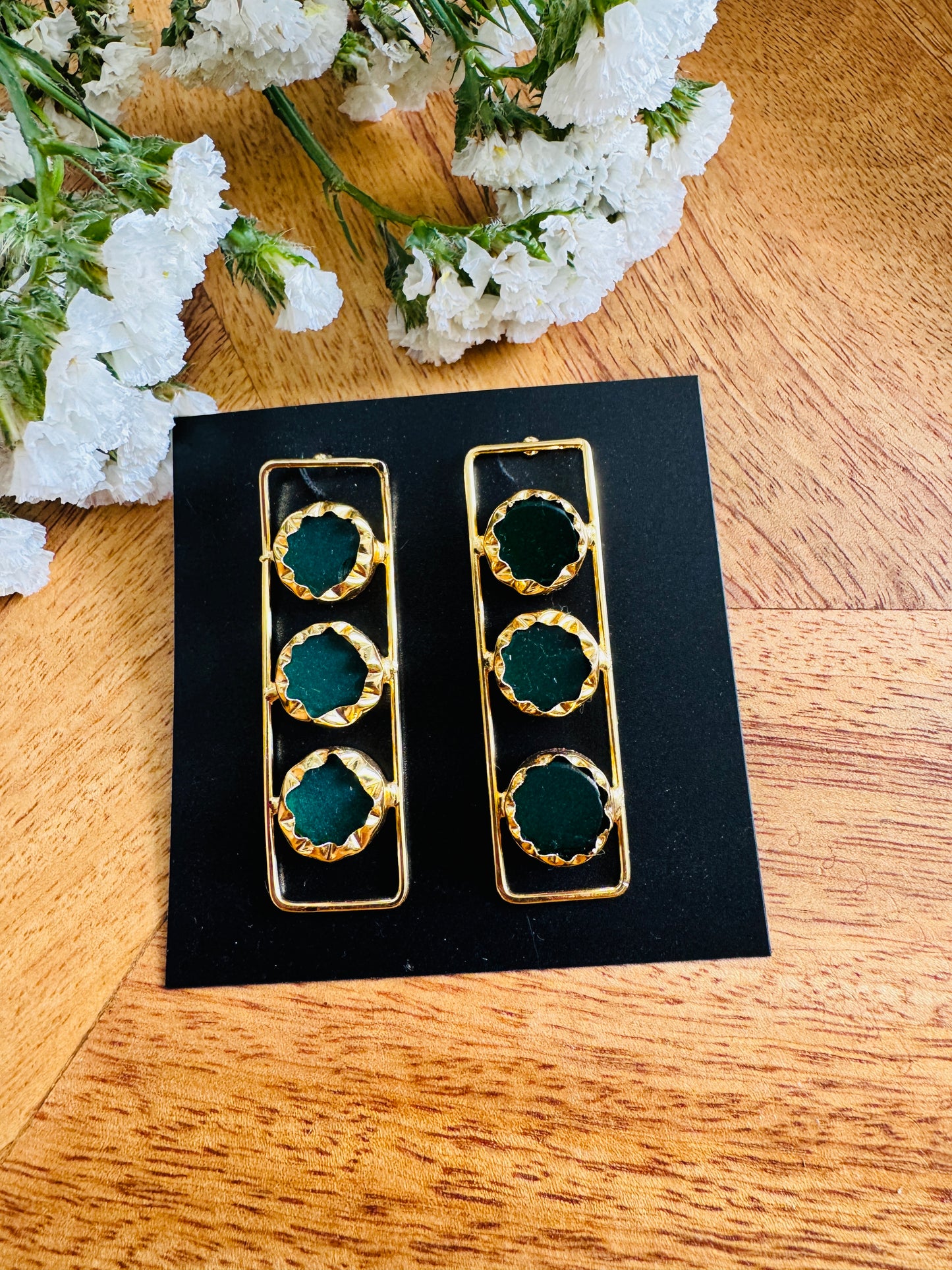 Handmade Brass Dangler Earrings with Natural Stone | Earthy multi color dangler