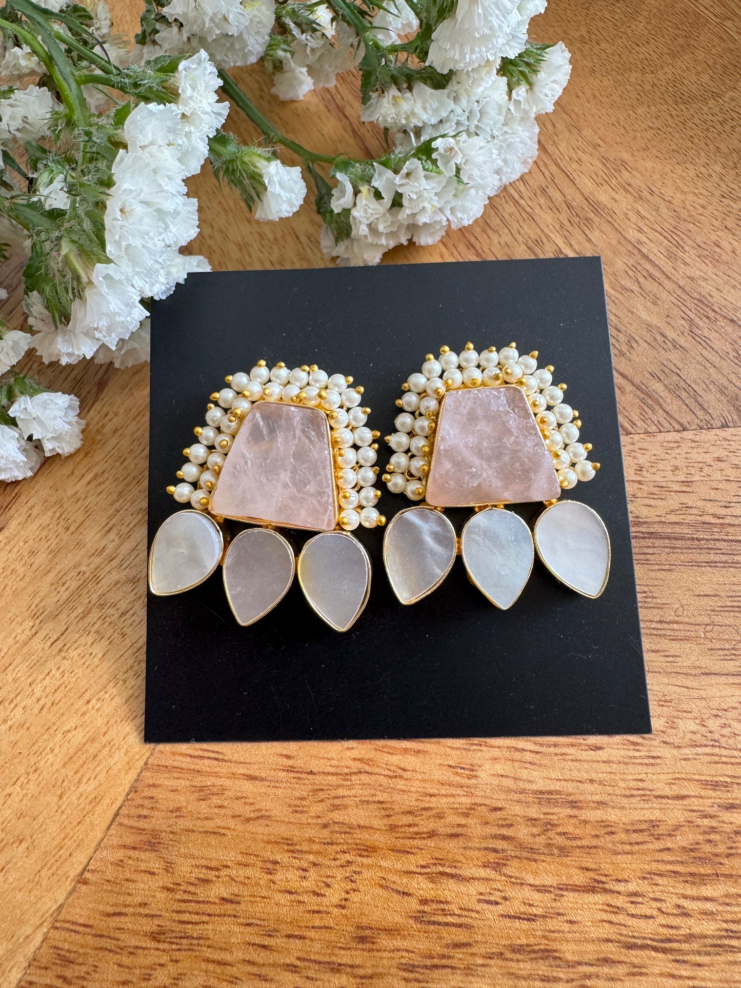 Handmade Brass Dangler Earrings with Natural Stone | Natural stone stud