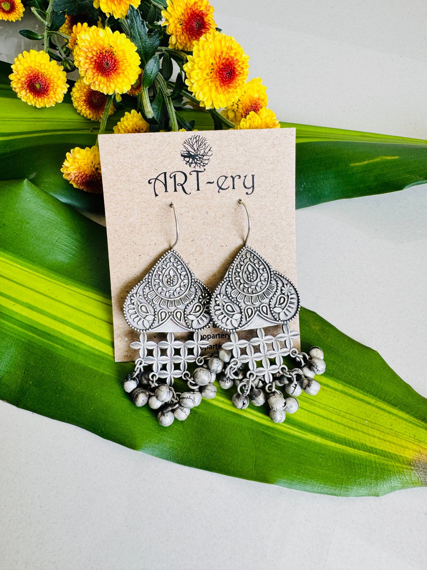 Oxidised silver statement hook type dangler