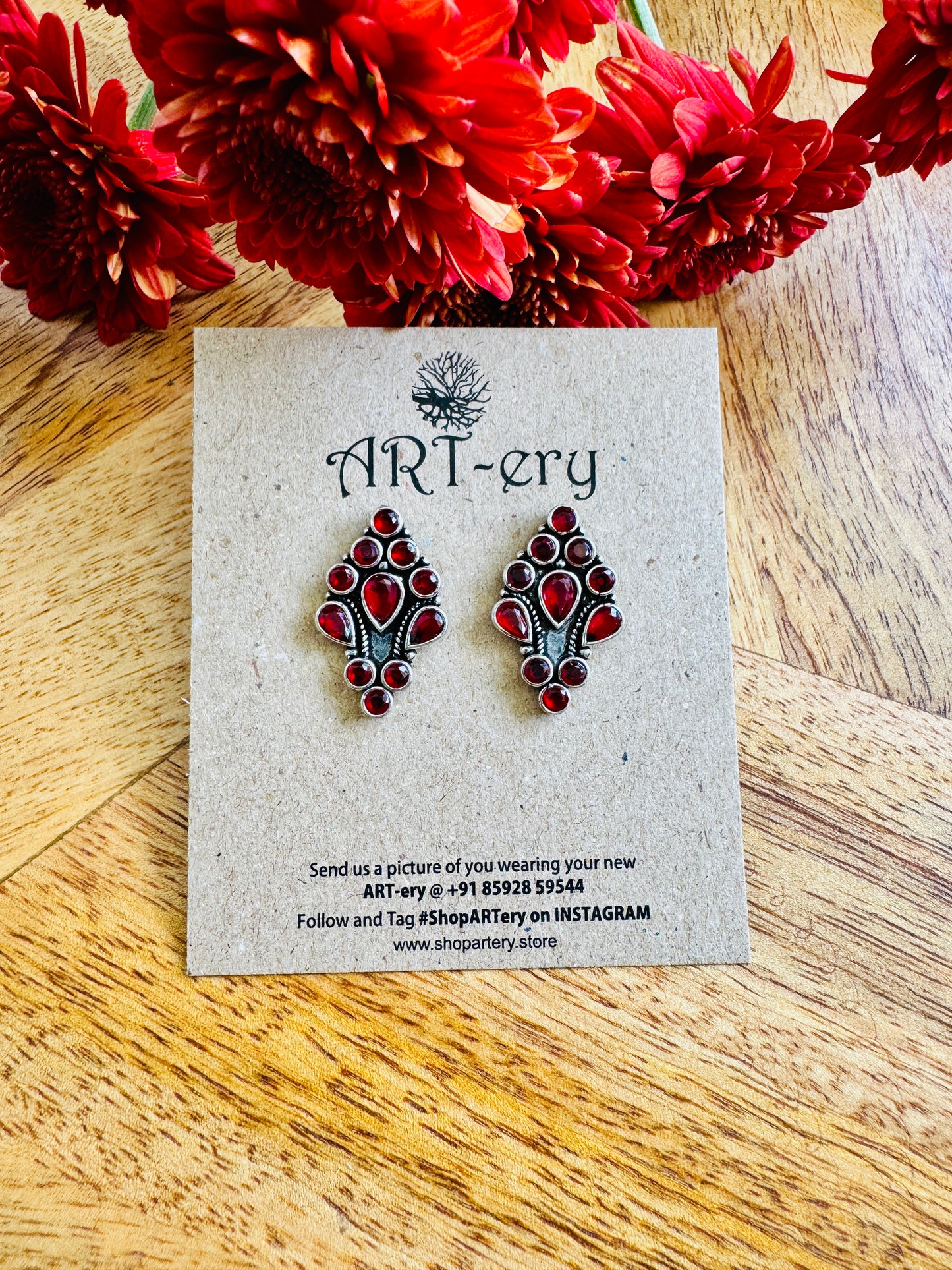 Oxidised Silver Stone Stud Earrings for Women