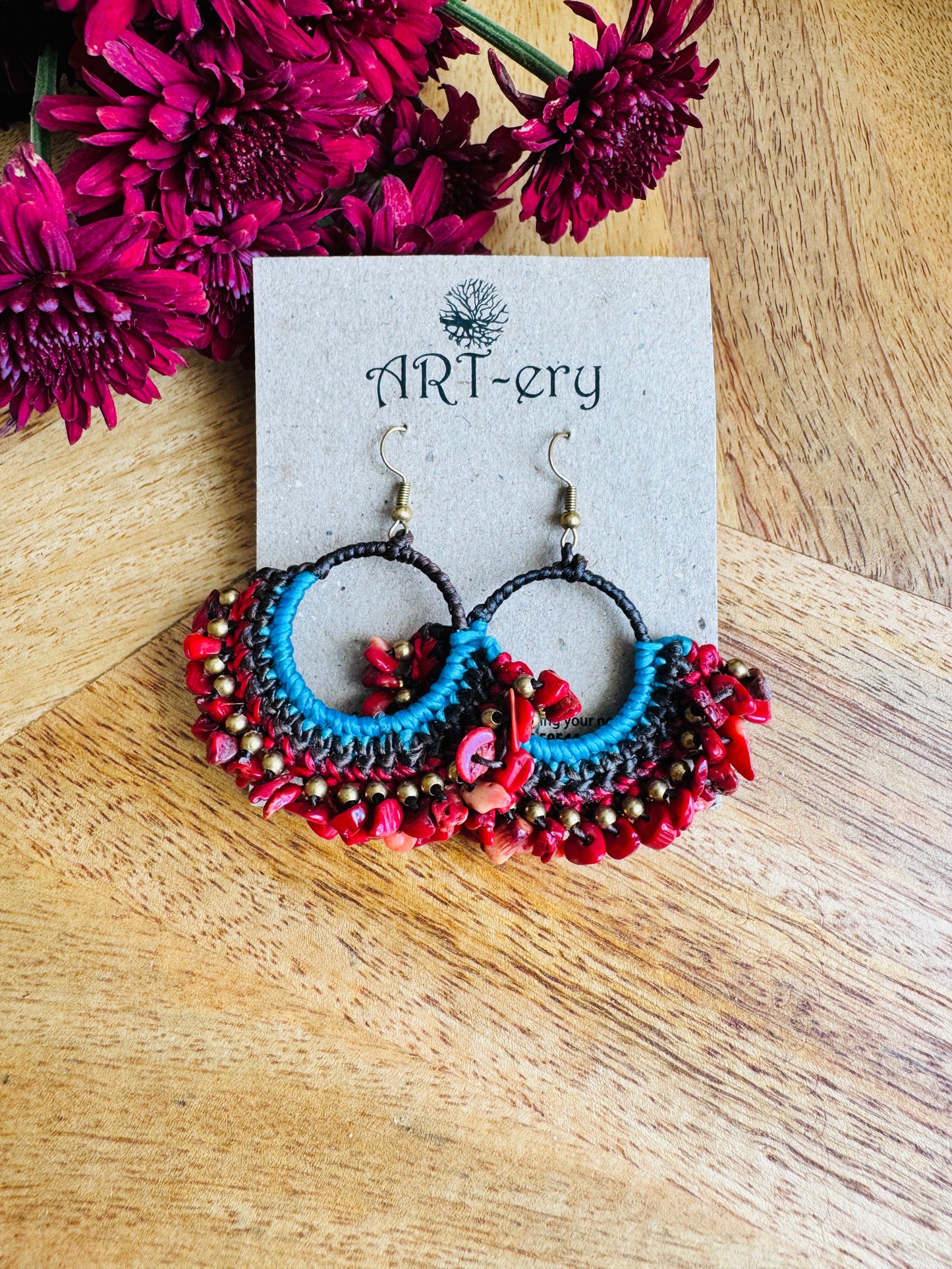 Handcrafted Crochet earrings - Red thread