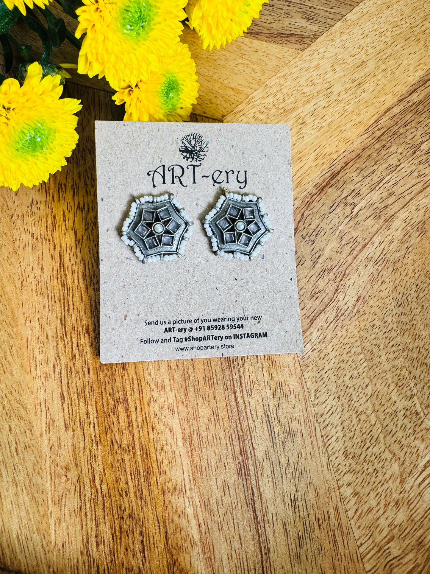 Stud oxidised pearl earrings