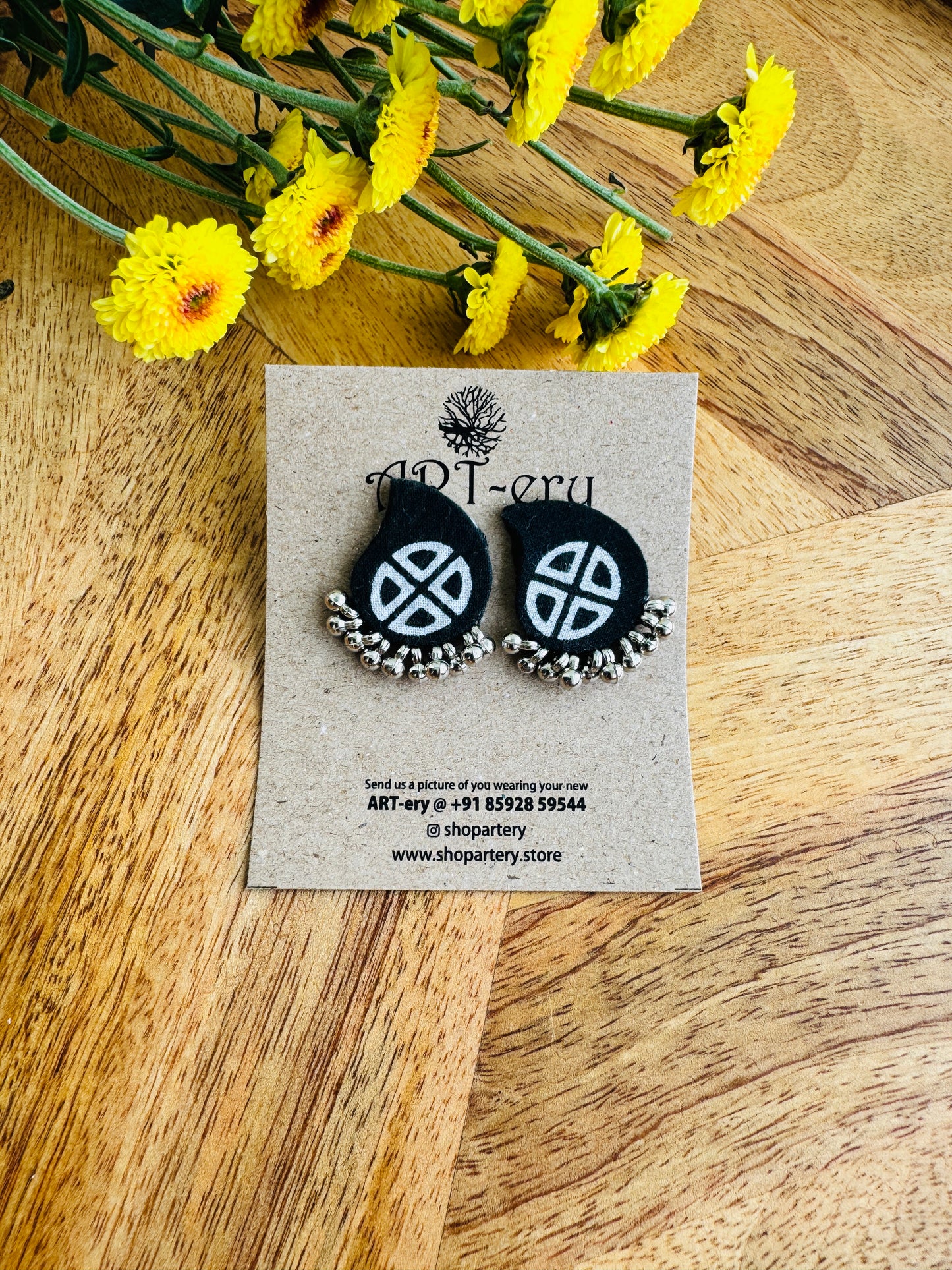 Handcrafted Fabric Statement Earrings | Boho Ethnic Earrings for Women Black paisley stud