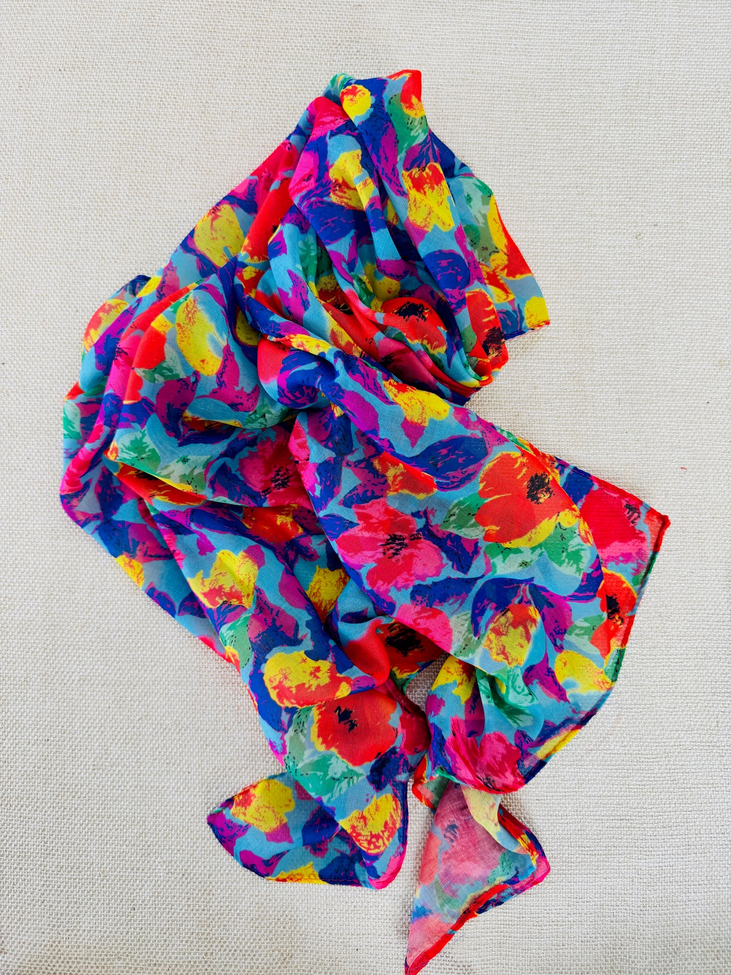 Lightweight Printed Poly-Cotton Scarf for Women - Colorful scarf