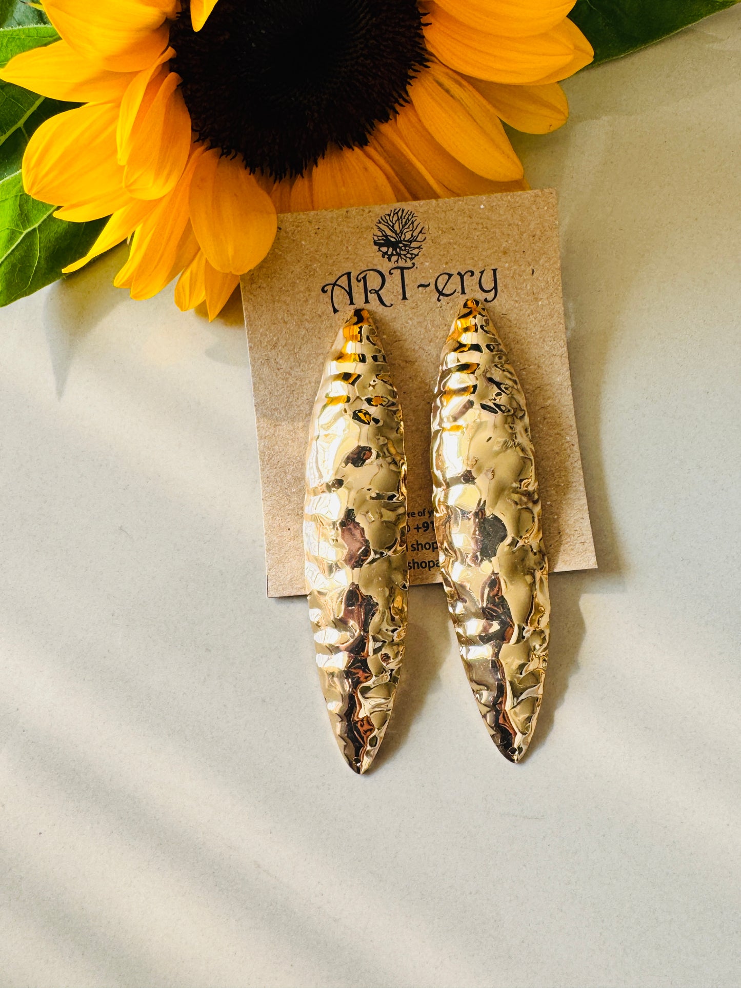 Anti tarnish statement gold earrings - Large textured earrings