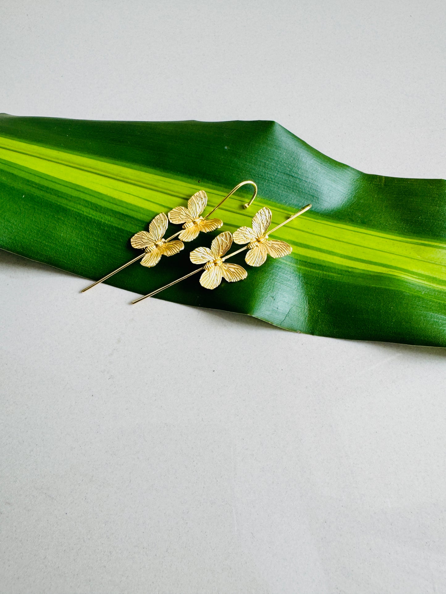 Lightweight Brass Pin Earrings | Gold Tone Onam Collection - double butterfly
