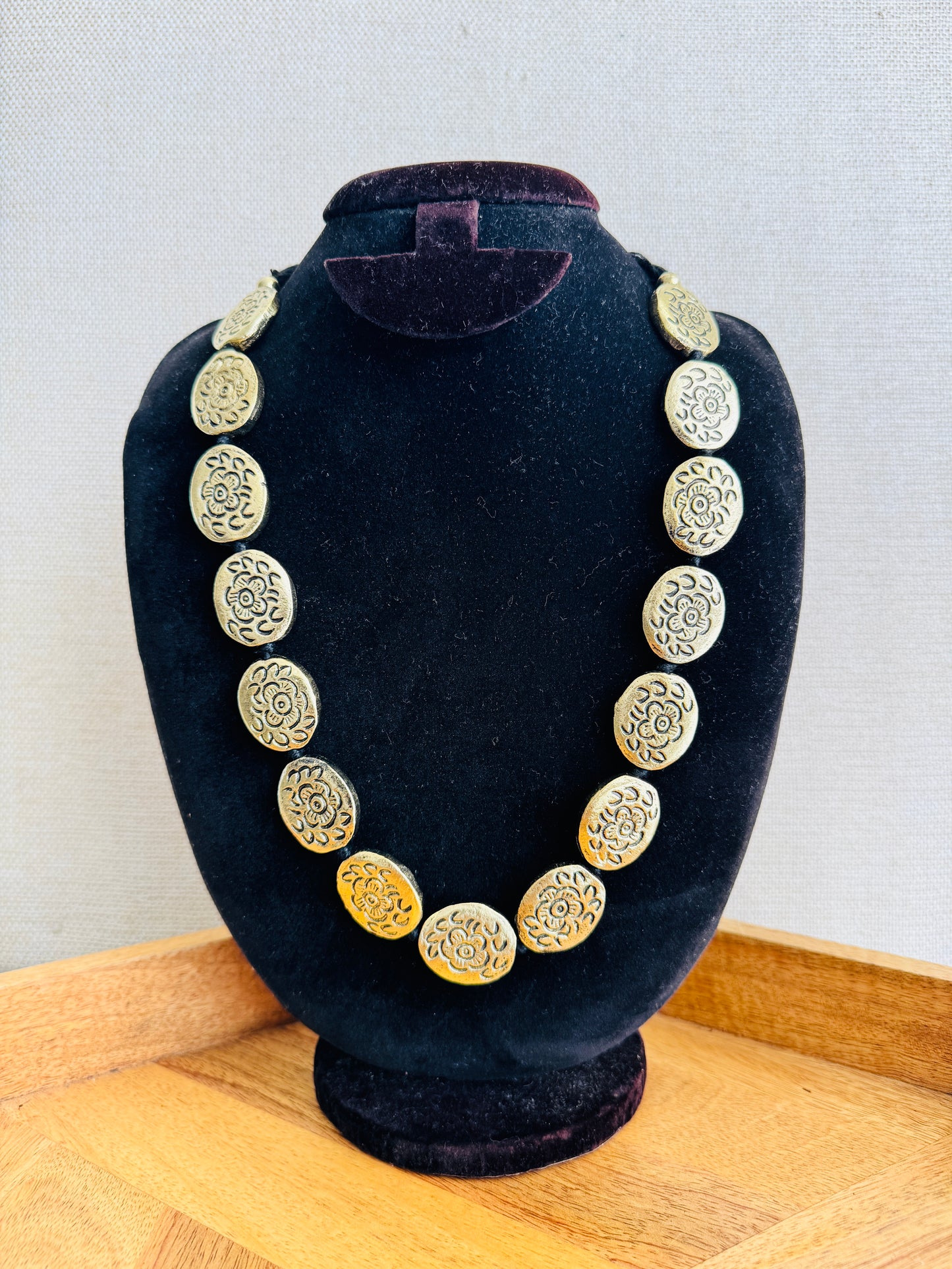 oxidised silver and gold tone statement necklace