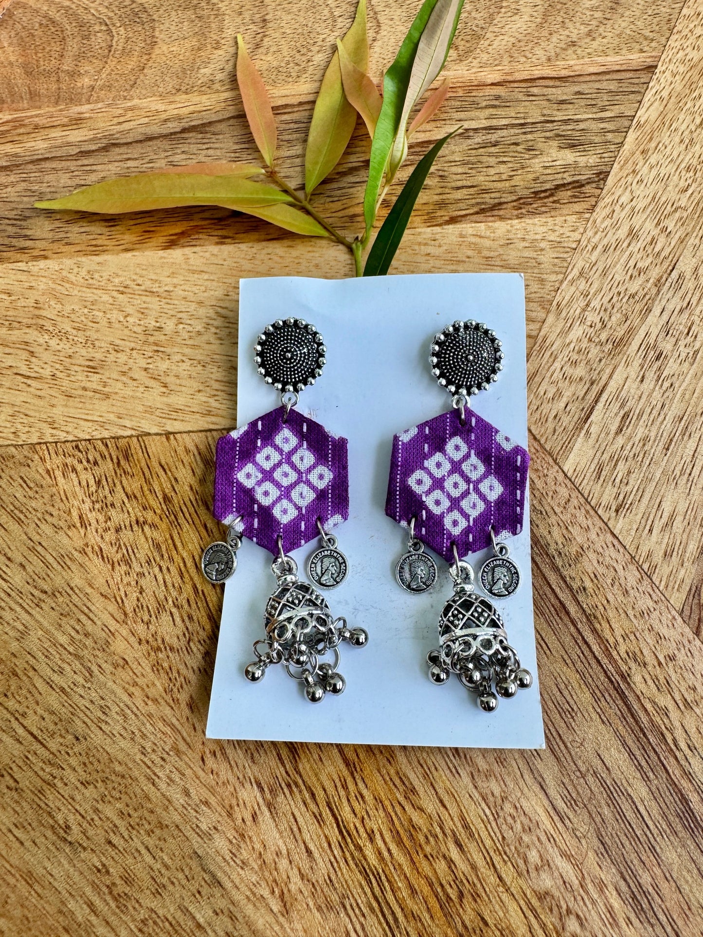 Lightweight fabric earring purple printed earrings